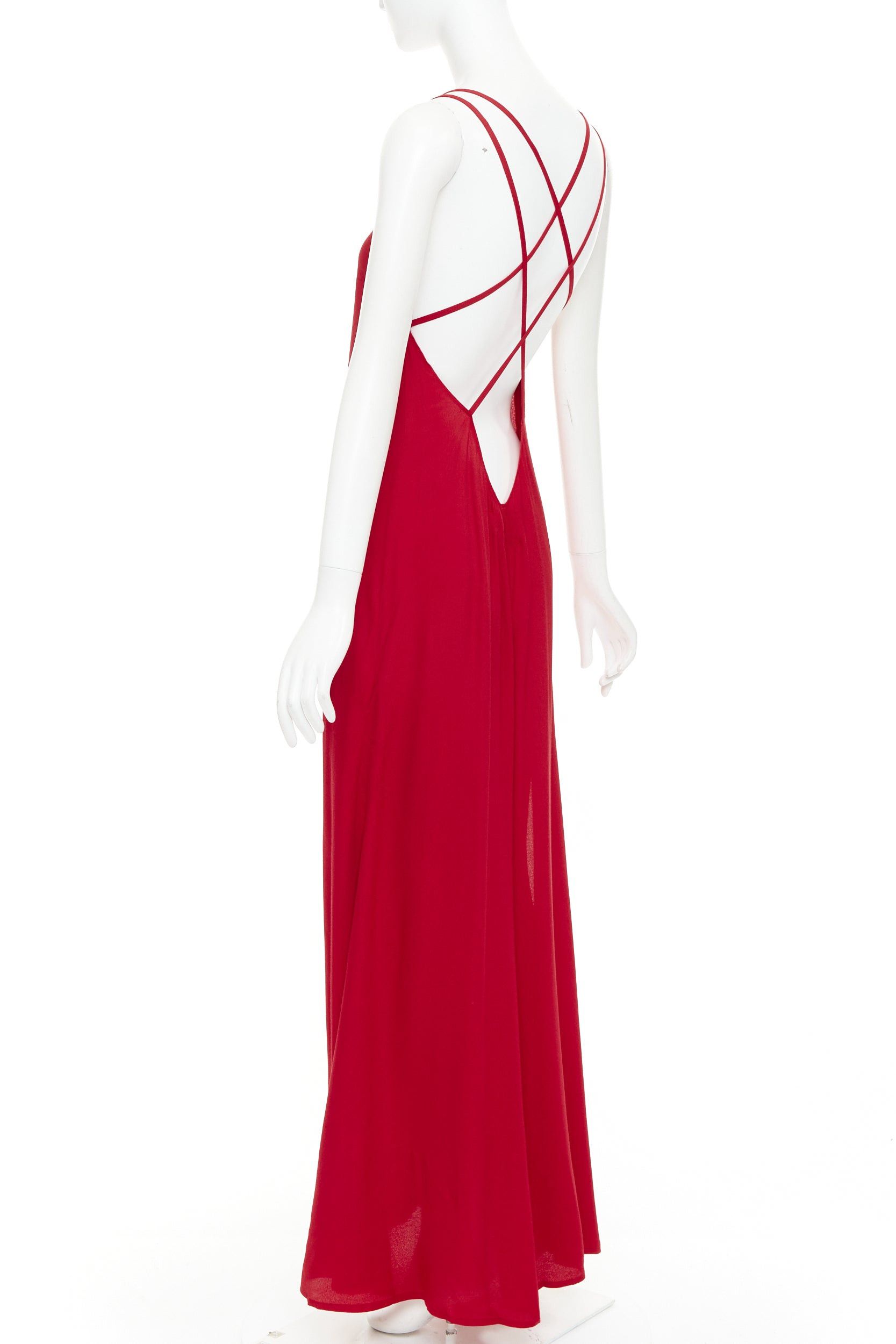 Reformation REFORMATION Miguel cherry red viscose blend criss cross open back gown XS Size S / US 4 / IT 40 - 5 Thumbnail