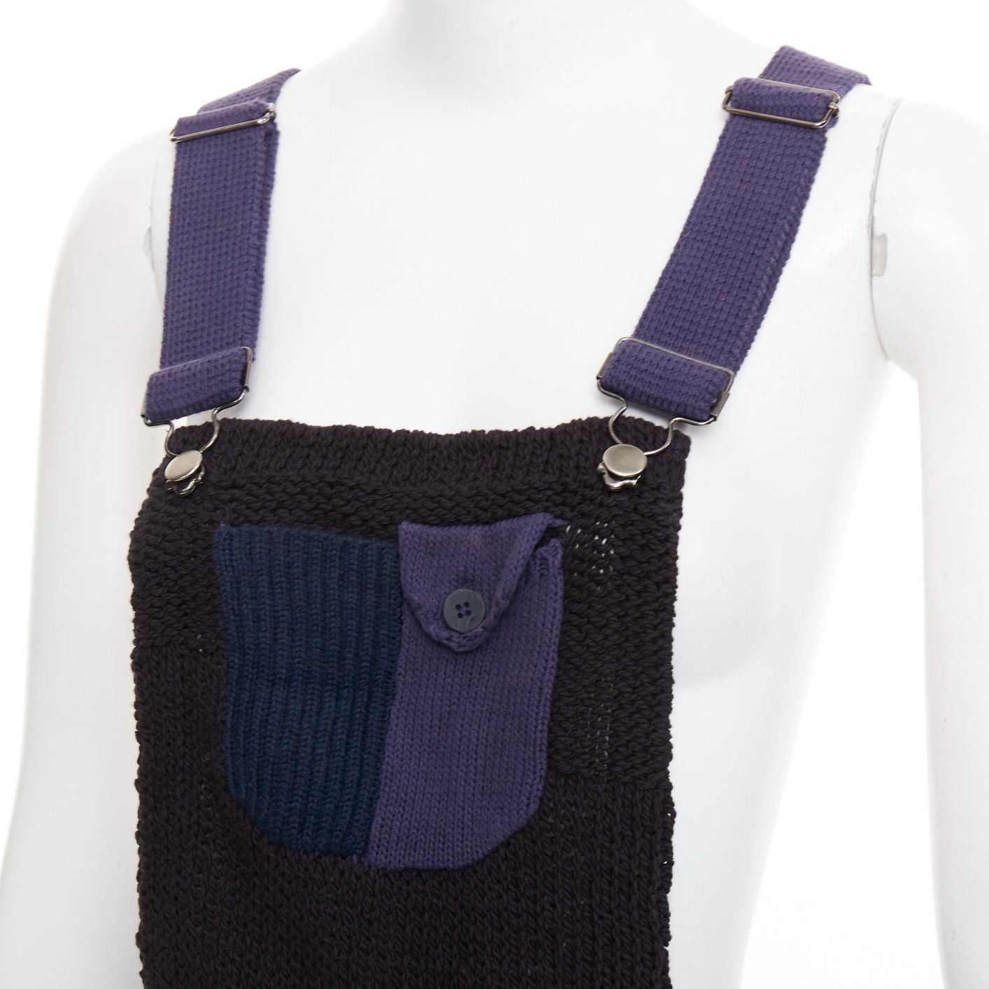 3.1 Phillip Lim 3.1 PHILLIP LIM Patchwork Jumper Dress black ink blue knitted cotton wool linen mini XS Size 27" / US 4 / IT 40 - 2 Thumbnail