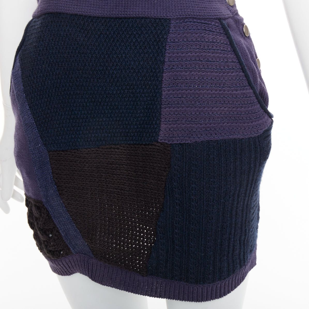 3.1 Phillip Lim 3.1 PHILLIP LIM Patchwork Jumper Dress black ink blue knitted cotton wool linen mini XS Size 27" / US 4 / IT 40 - 7 Thumbnail