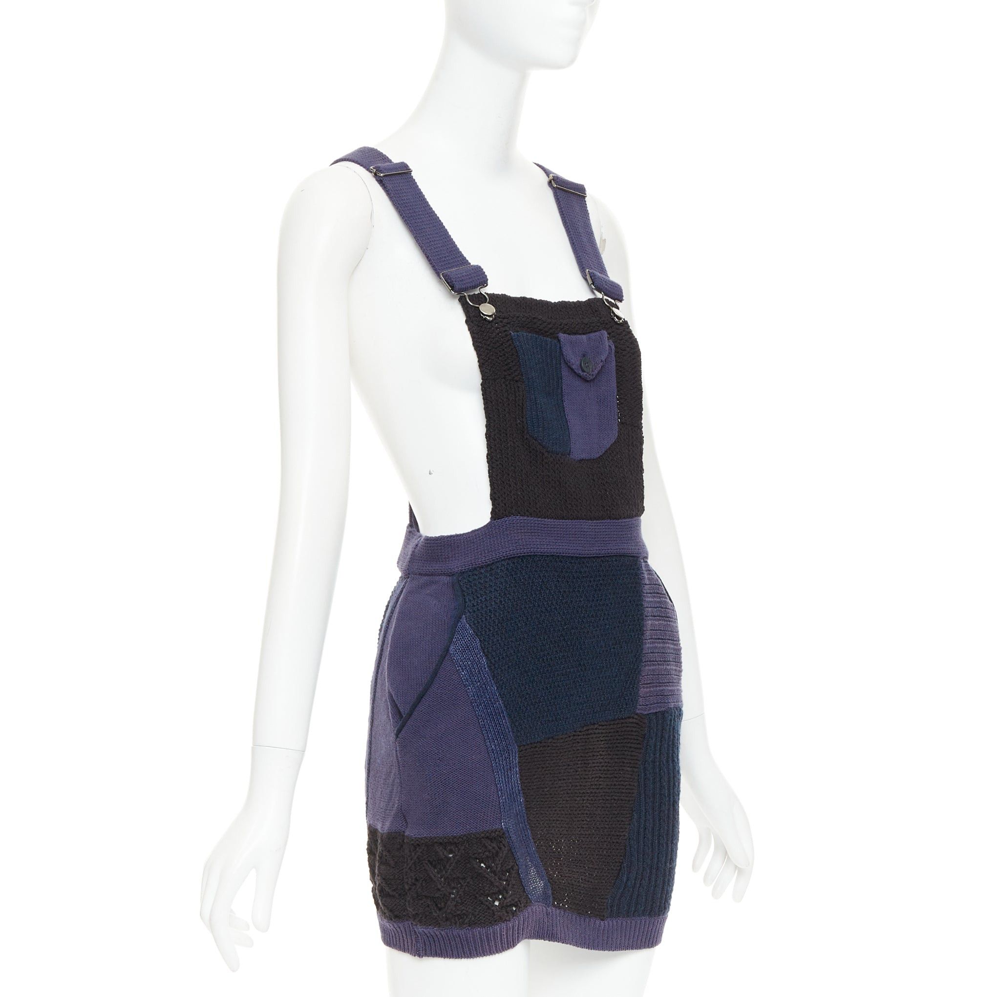 3.1 Phillip Lim 3.1 PHILLIP LIM Patchwork Jumper Dress black ink blue knitted cotton wool linen mini XS Size 27" / US 4 / IT 40 - 3 Thumbnail