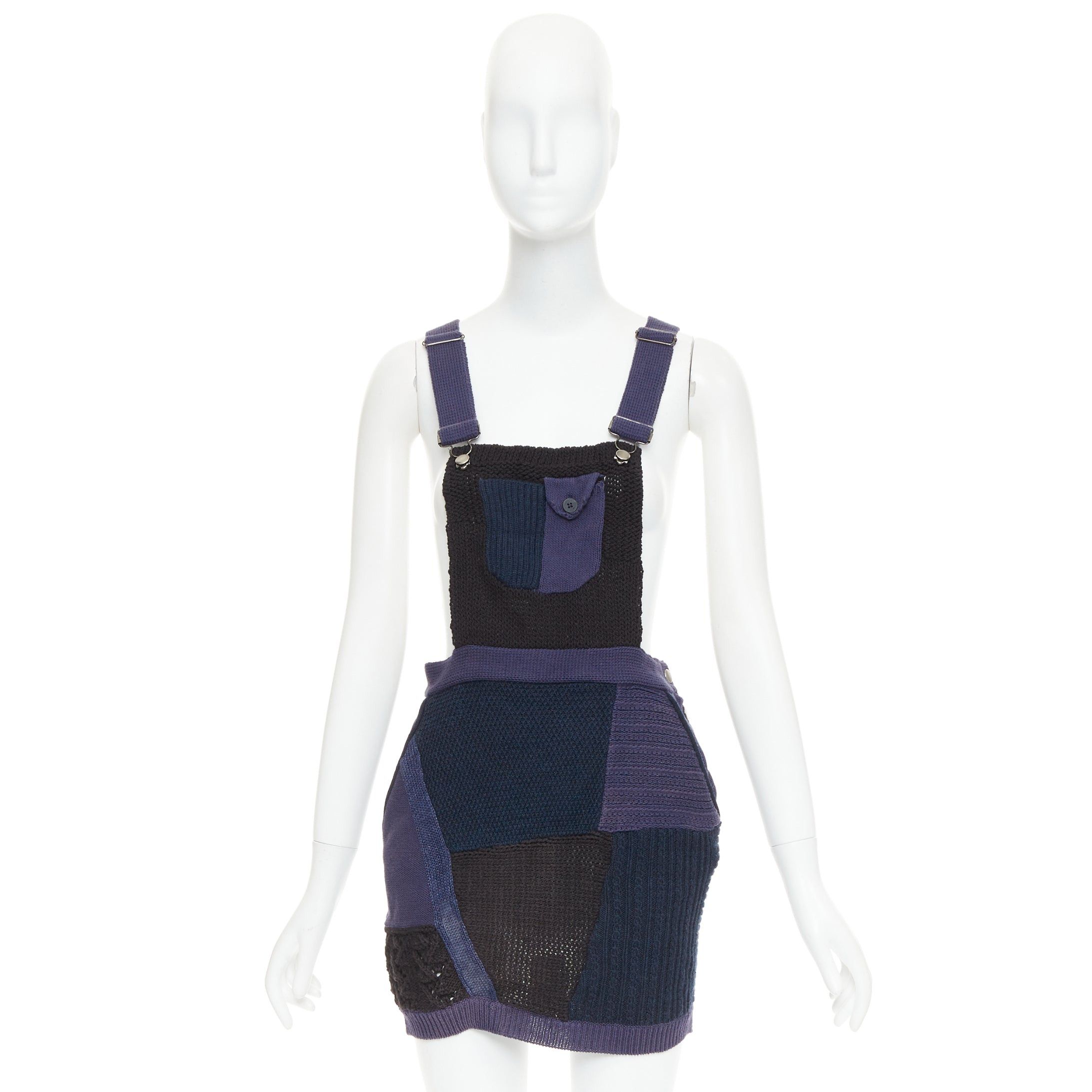 3.1 Phillip Lim 3.1 PHILLIP LIM Patchwork Jumper Dress black ink blue knitted cotton wool linen mini XS Size 27" / US 4 / IT 40 - 9 Thumbnail