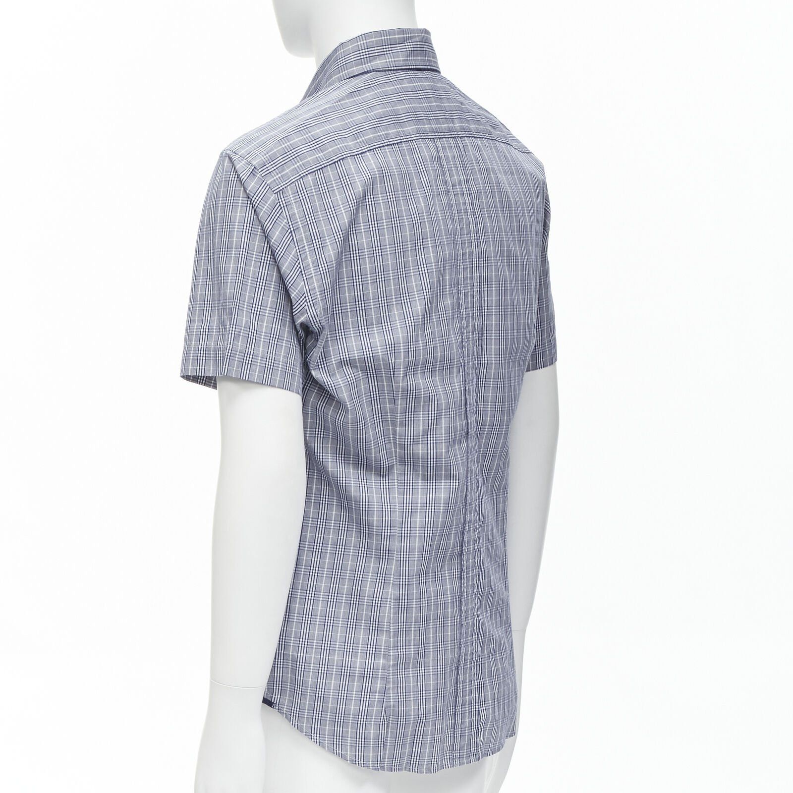 Ermenegildo Zegna new ERMENEGILDO ZEGNA SPORT cotton silk grey blue white check slim fit shirt M Size US M / EU 48-50 / 2 - 6 Thumbnail