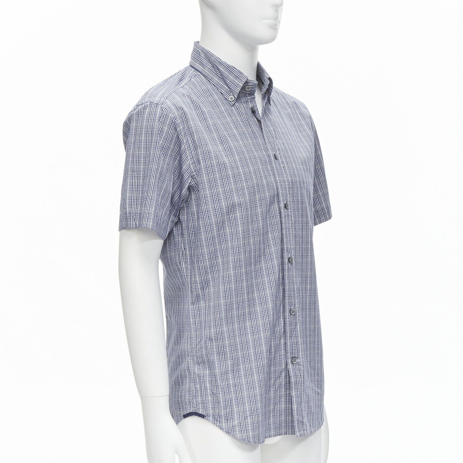 Ermenegildo Zegna new ERMENEGILDO ZEGNA SPORT cotton silk grey blue white check slim fit shirt M Size US M / EU 48-50 / 2 - 3 Thumbnail
