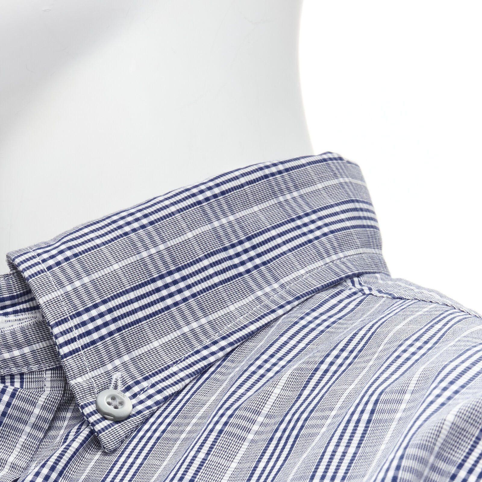 Ermenegildo Zegna new ERMENEGILDO ZEGNA SPORT cotton silk grey blue white check slim fit shirt M Size US M / EU 48-50 / 2 - 2 Thumbnail