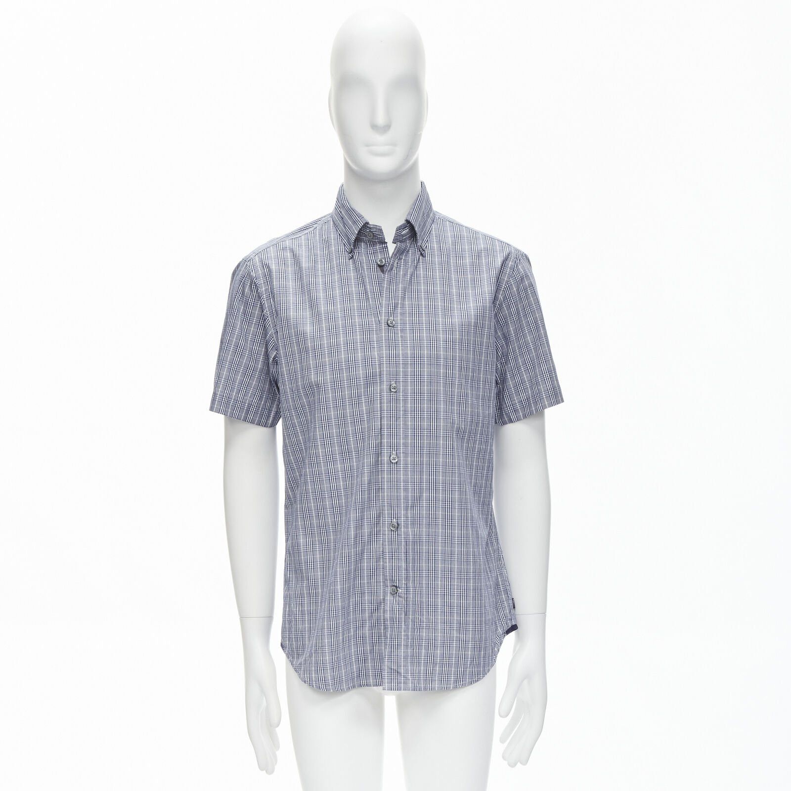 Ermenegildo Zegna new ERMENEGILDO ZEGNA SPORT cotton silk grey blue white check slim fit shirt M Size US M / EU 48-50 / 2 - 8 Thumbnail