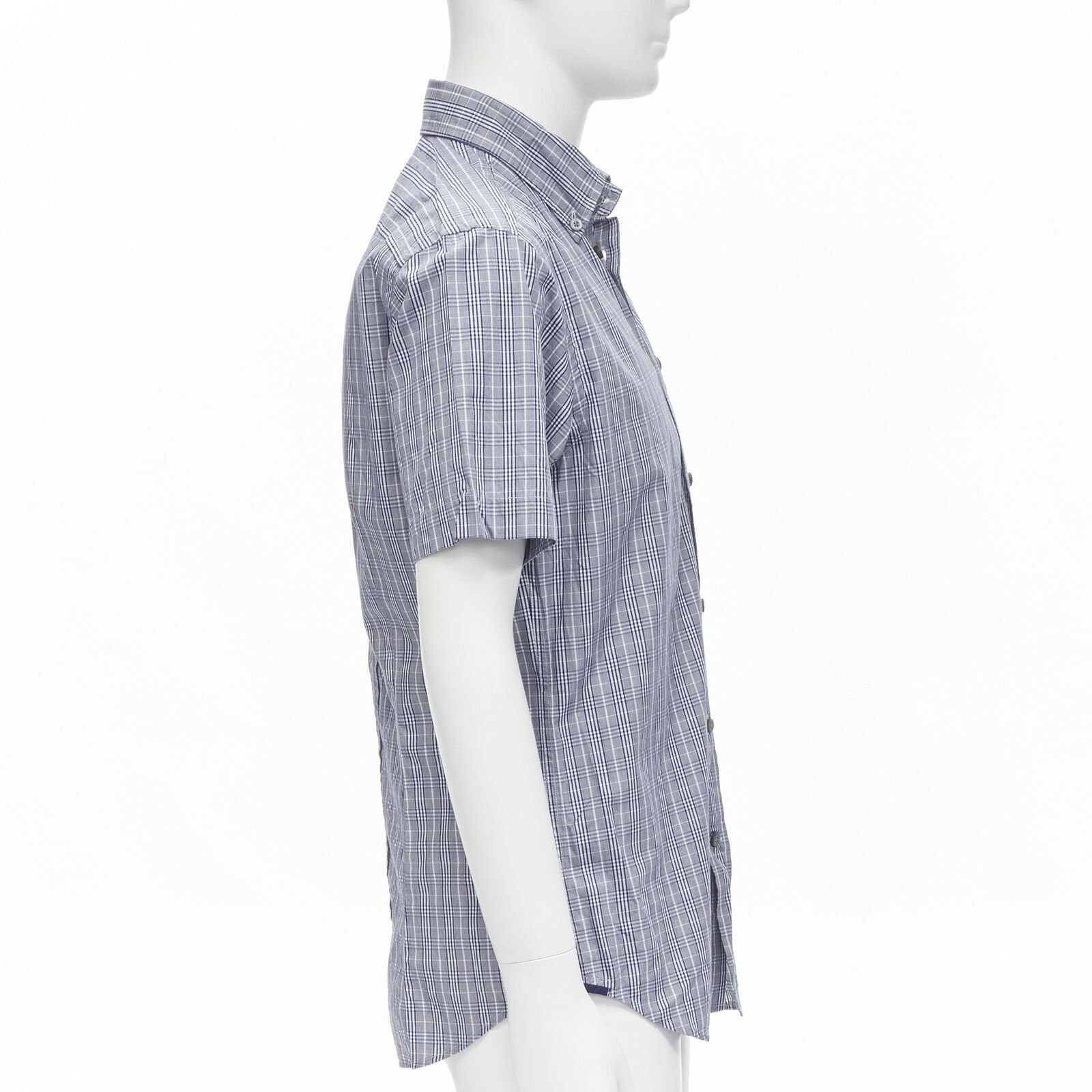 Ermenegildo Zegna new ERMENEGILDO ZEGNA SPORT cotton silk grey blue white check slim fit shirt M Size US M / EU 48-50 / 2 - 4 Thumbnail