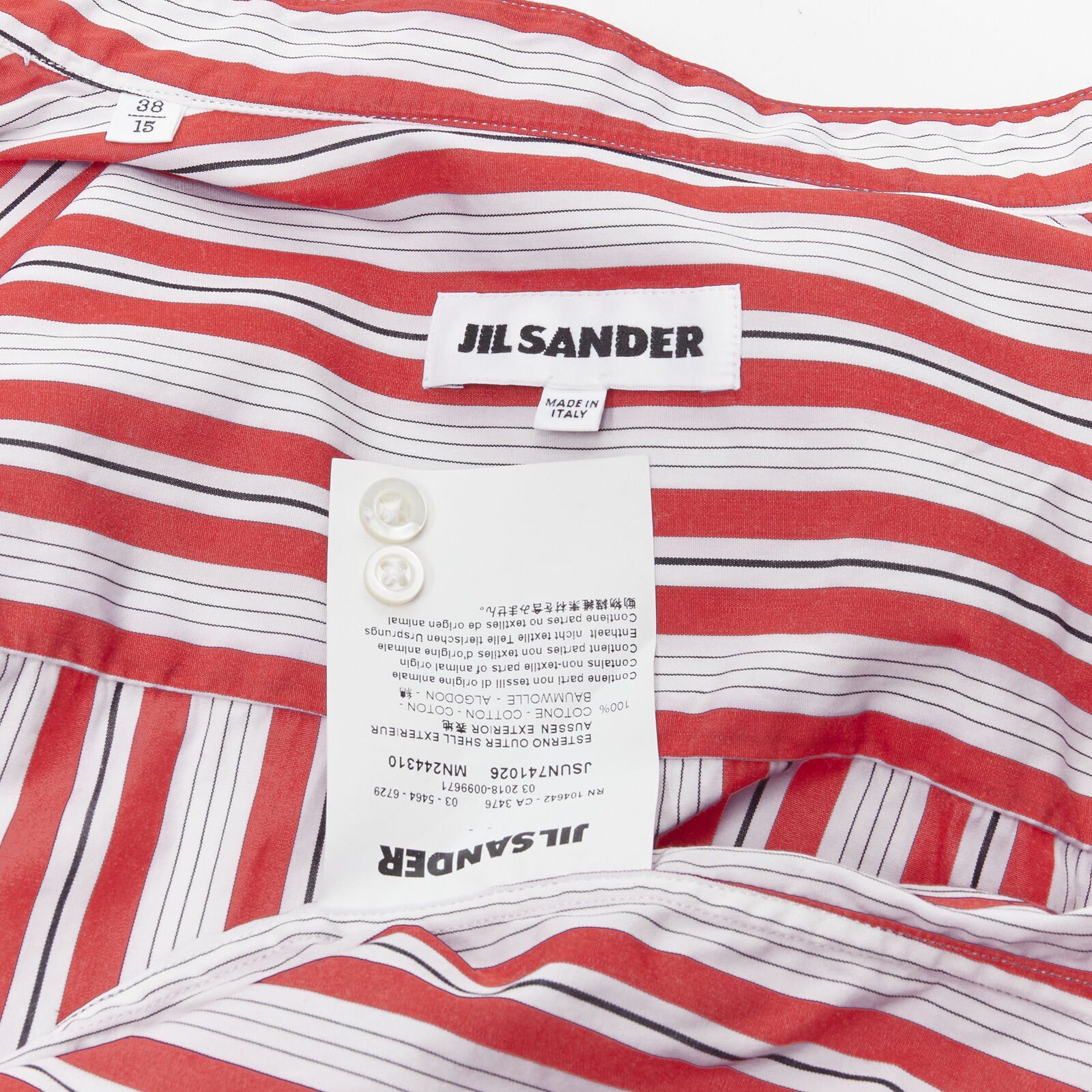 Jil Sander JIL SANDER 100% cotton red vertical stripes deconstructed placket shirt EU38 S Size US S / EU 44-46 / 1 - 9 Thumbnail