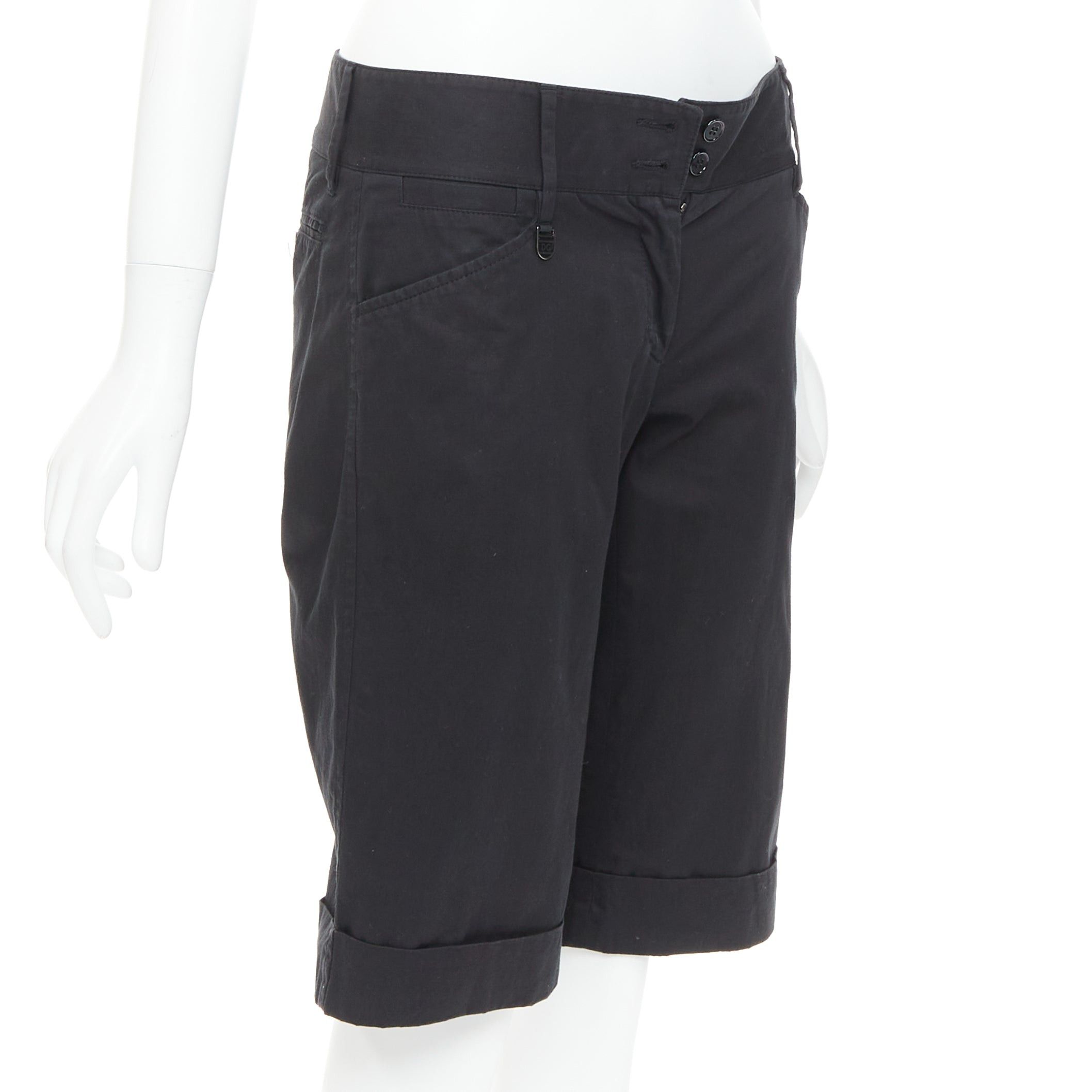 Dolce & Gabbana DOLCE GABBANA black cotton silk DG charm cuffed bermuda shorts IT38 XS Size 26" / US 2 / IT 38 - 3 Thumbnail