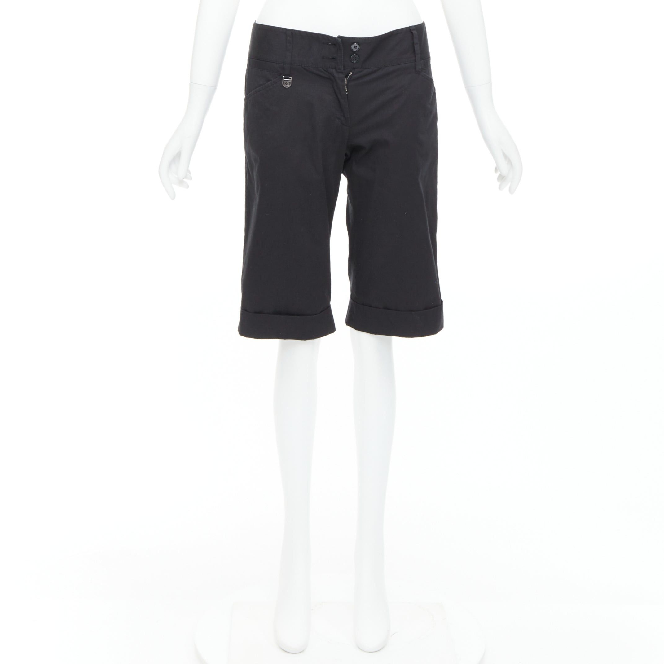 Dolce & Gabbana DOLCE GABBANA black cotton silk DG charm cuffed bermuda shorts IT38 XS Size 26" / US 2 / IT 38 - 9 Thumbnail