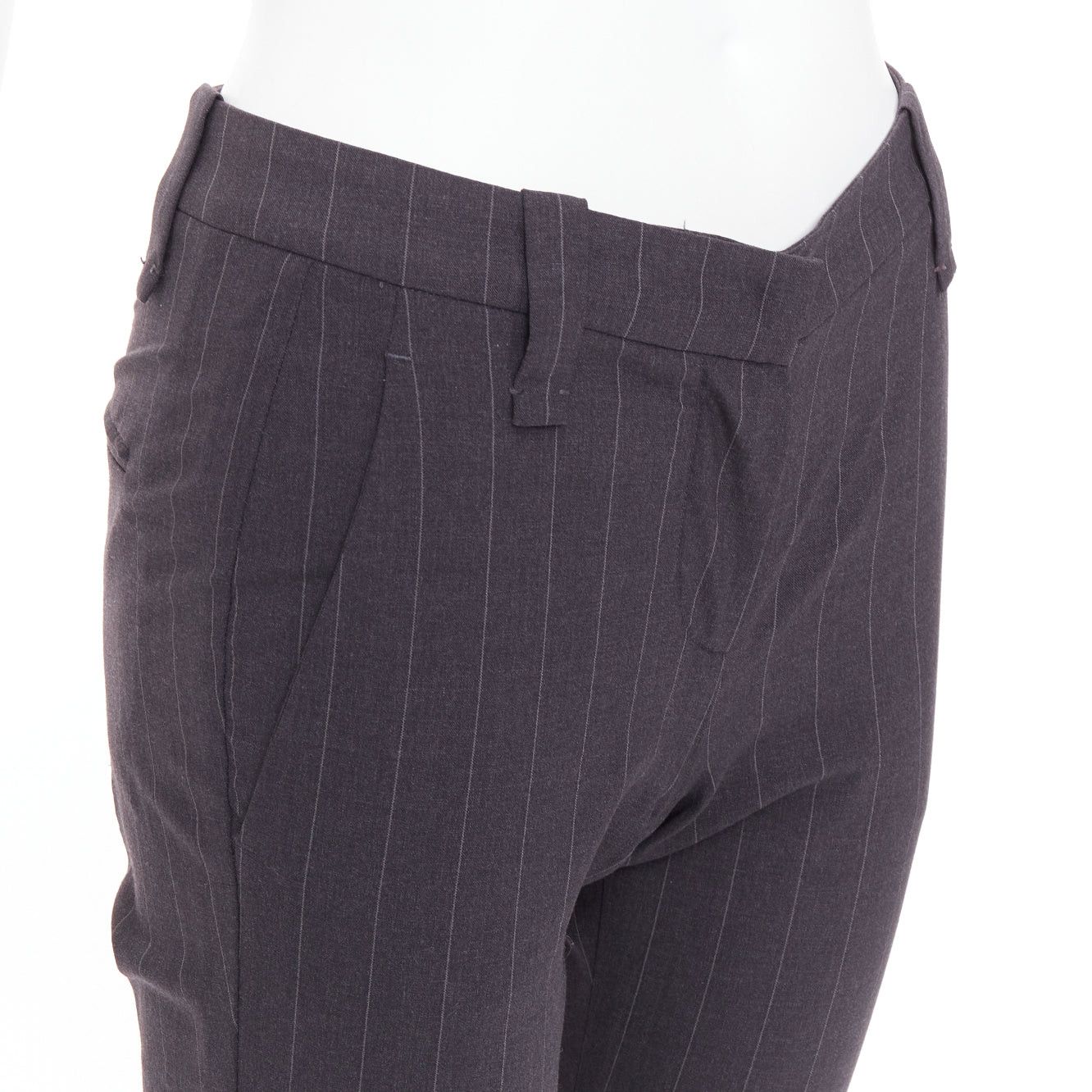 Brunello Cucinelli BRUNELLO CUCINELLI grey virgin wool blend pinstripe cuffed crop trousers IT38 XS Size 26" / US 2 / IT 38 - 7 Thumbnail