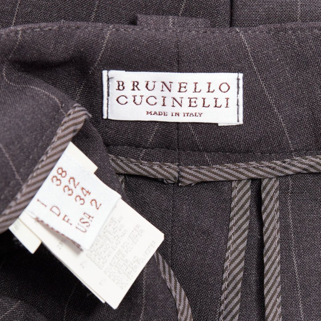 Brunello Cucinelli BRUNELLO CUCINELLI grey virgin wool blend pinstripe cuffed crop trousers IT38 XS Size 26" / US 2 / IT 38 - 8 Thumbnail