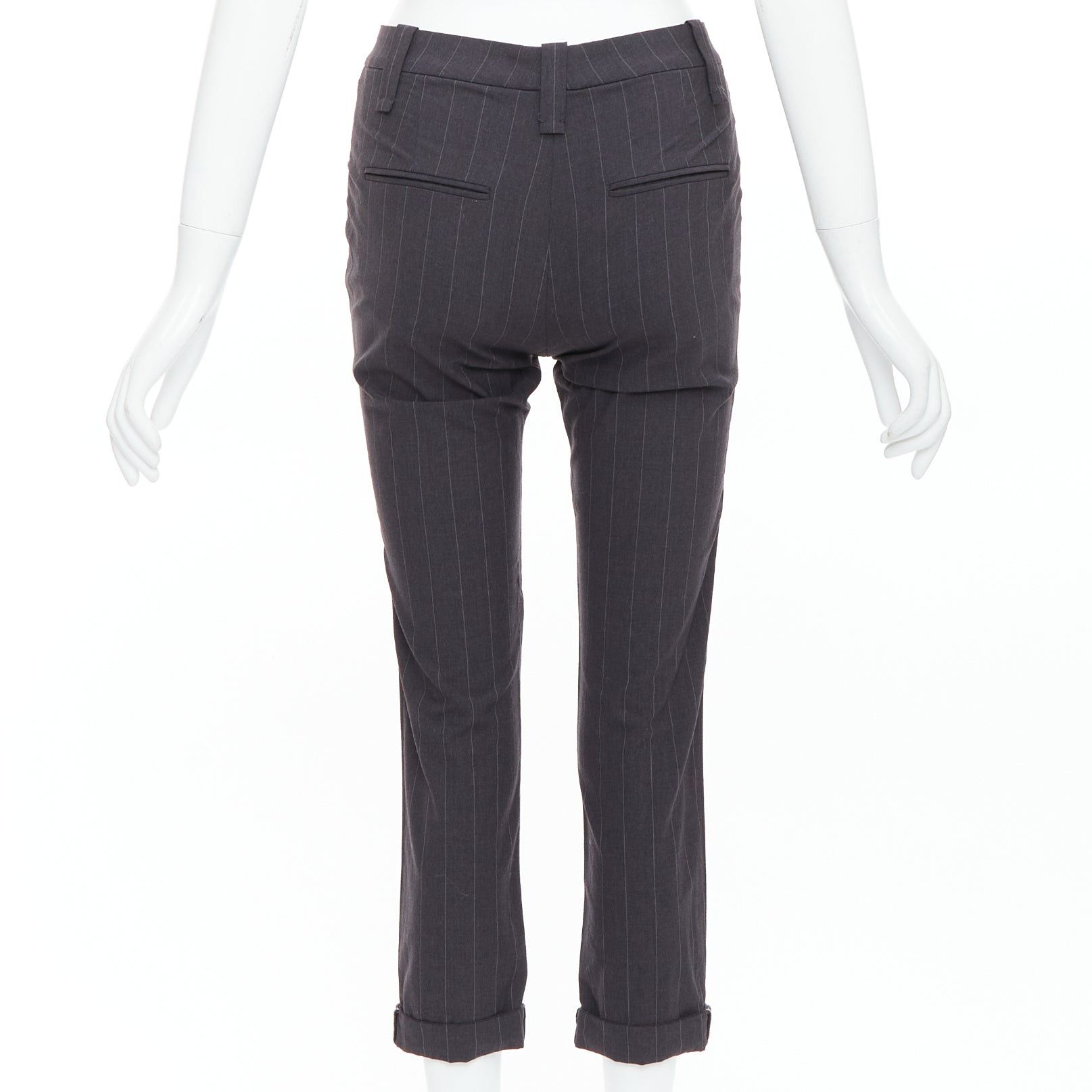 Brunello Cucinelli BRUNELLO CUCINELLI grey virgin wool blend pinstripe cuffed crop trousers IT38 XS Size 26" / US 2 / IT 38 - 5 Thumbnail