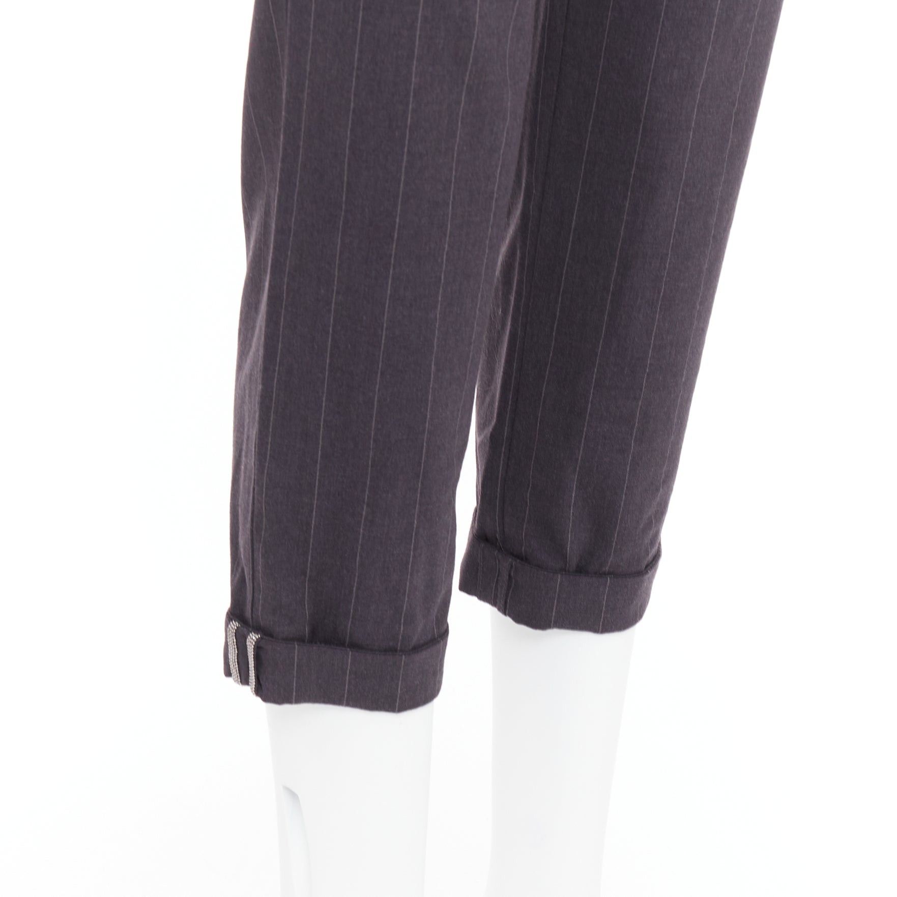 Brunello Cucinelli BRUNELLO CUCINELLI grey virgin wool blend pinstripe cuffed crop trousers IT38 XS Size 26" / US 2 / IT 38 - 2 Thumbnail