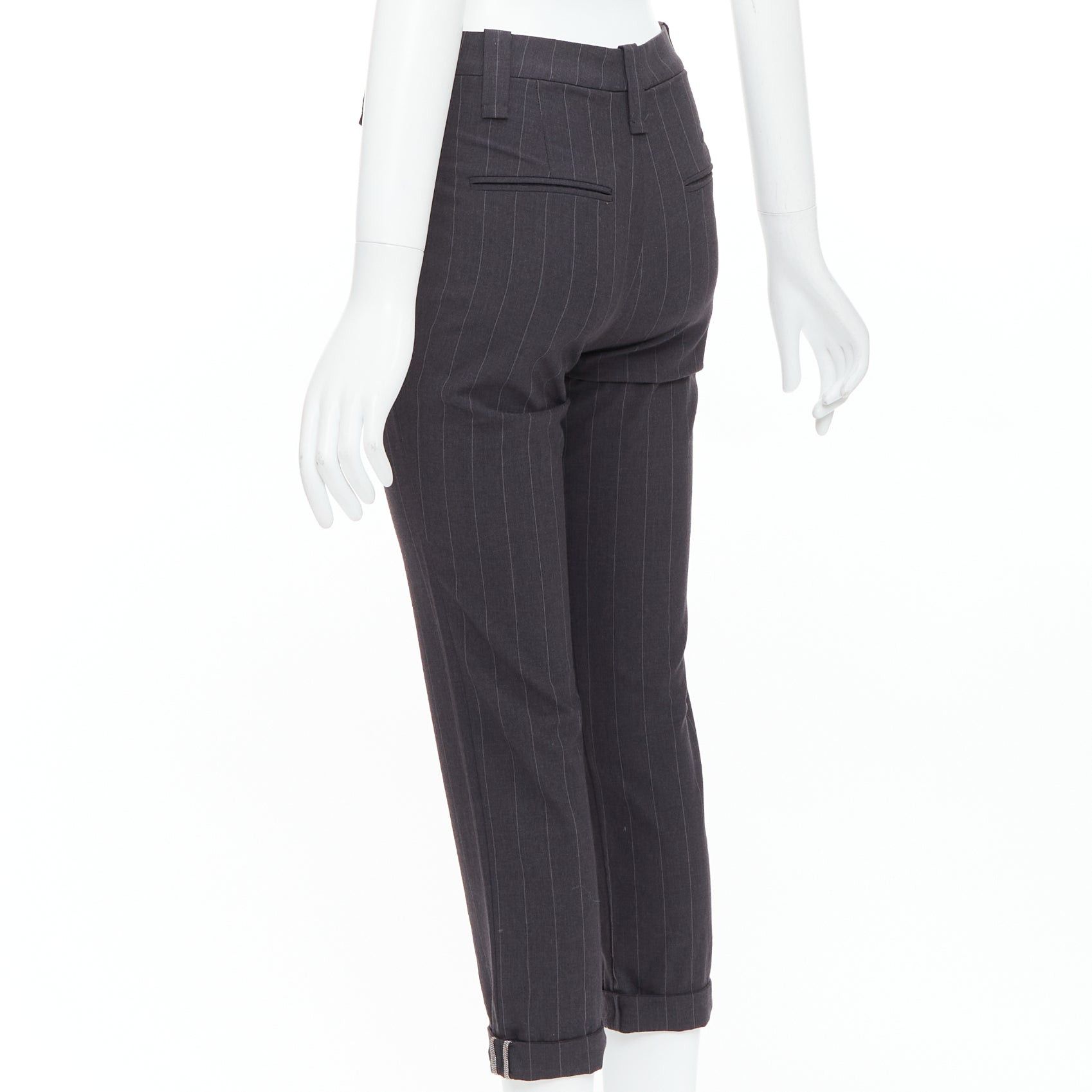 Brunello Cucinelli BRUNELLO CUCINELLI grey virgin wool blend pinstripe cuffed crop trousers IT38 XS Size 26" / US 2 / IT 38 - 6 Thumbnail