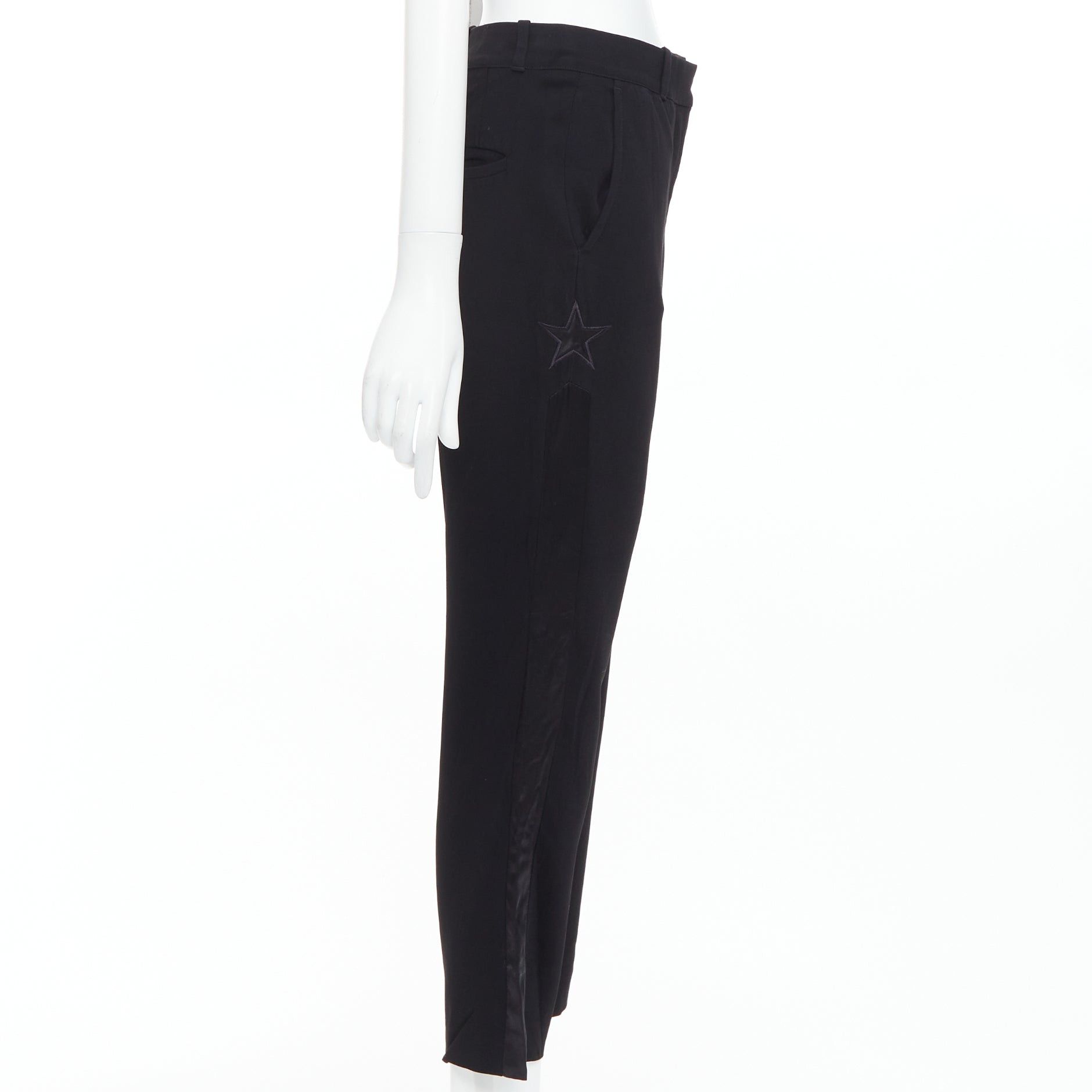 Givenchy GIVENCHY black star applique silk trim flare cropped trousers FR34 XS Size 26" / US 2 / IT 38 - 4 Thumbnail