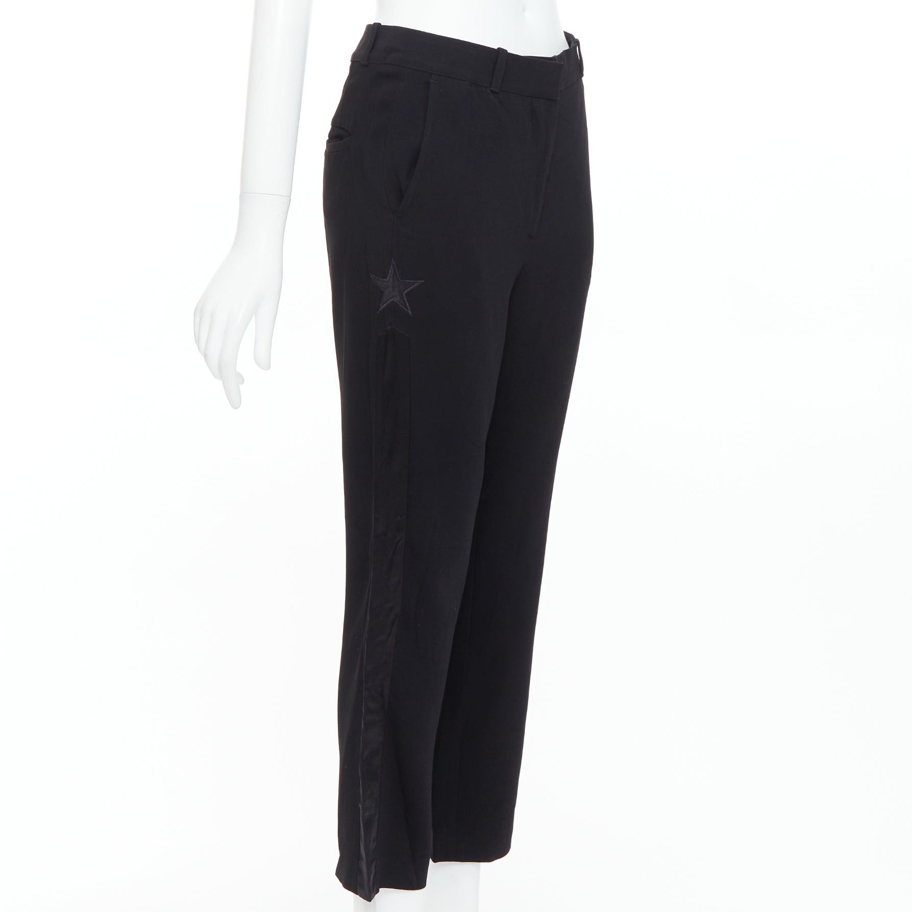 Givenchy GIVENCHY black star applique silk trim flare cropped trousers FR34 XS Size 26" / US 2 / IT 38 - 3 Thumbnail