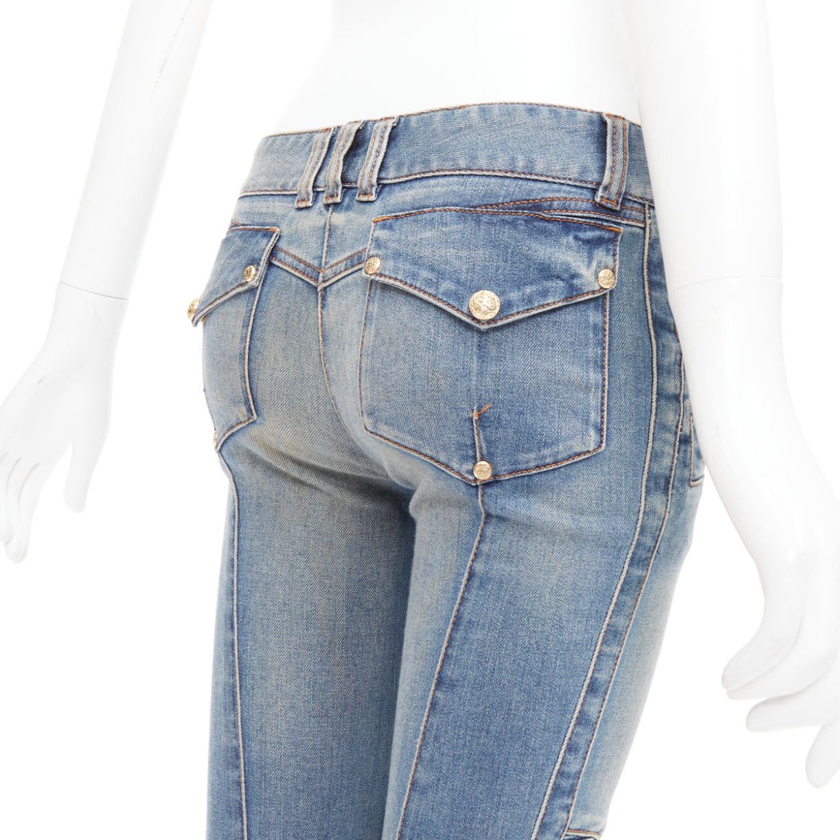 Balmain BALMAIN blue faded washed ribbed denim moto biker jeans FR36 S Size 27" / US 4 / IT 40 - 7 Thumbnail