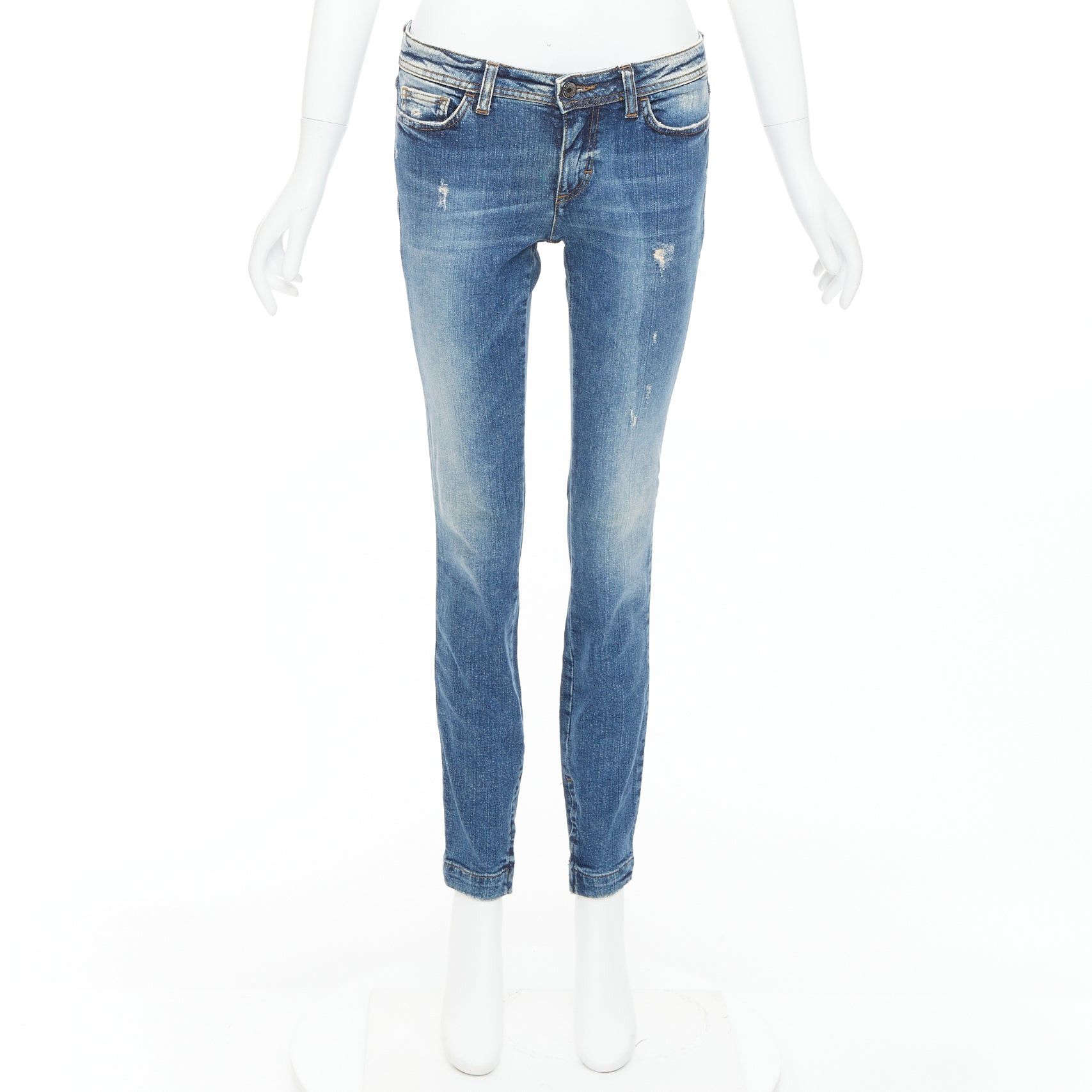 Dolce & Gabbana DOLCE GABBANA blue washed distressed matte logo plate jeans IT40 S Size 27" / US 4 / IT 40 - 9 Thumbnail