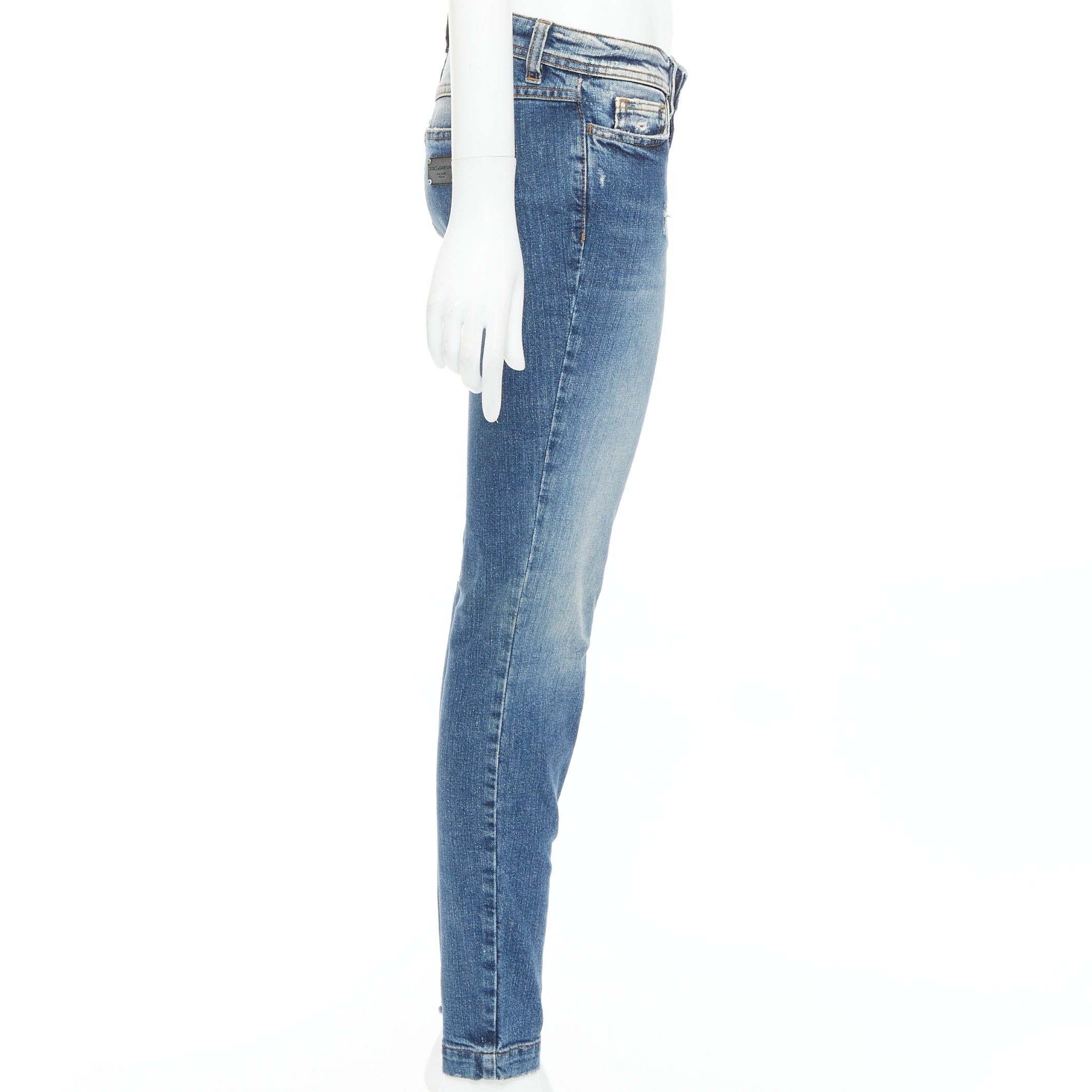 Dolce & Gabbana DOLCE GABBANA blue washed distressed matte logo plate jeans IT40 S Size 27" / US 4 / IT 40 - 4 Thumbnail