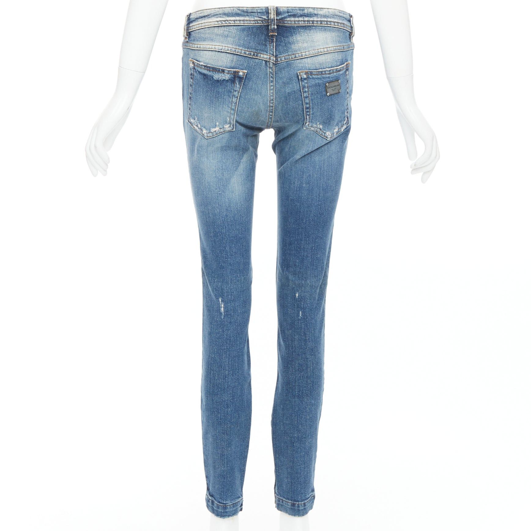 Dolce & Gabbana DOLCE GABBANA blue washed distressed matte logo plate jeans IT40 S Size 27" / US 4 / IT 40 - 5 Thumbnail