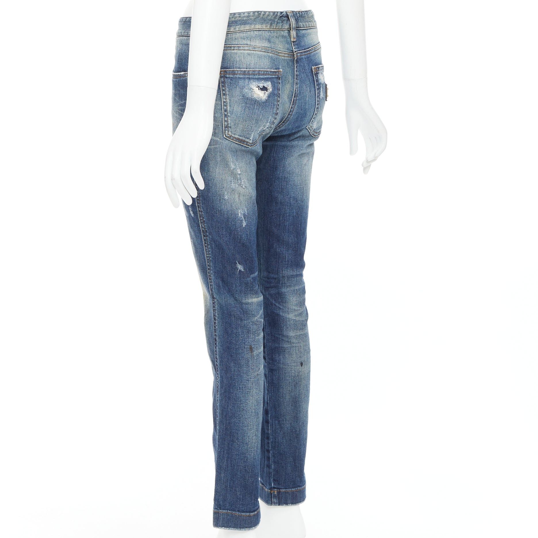 Dolce & Gabbana DOLCE GABBANA blue washed denim logo plate distressed jeans IT40 M Size 27" / US 4 / IT 40 - 6 Thumbnail