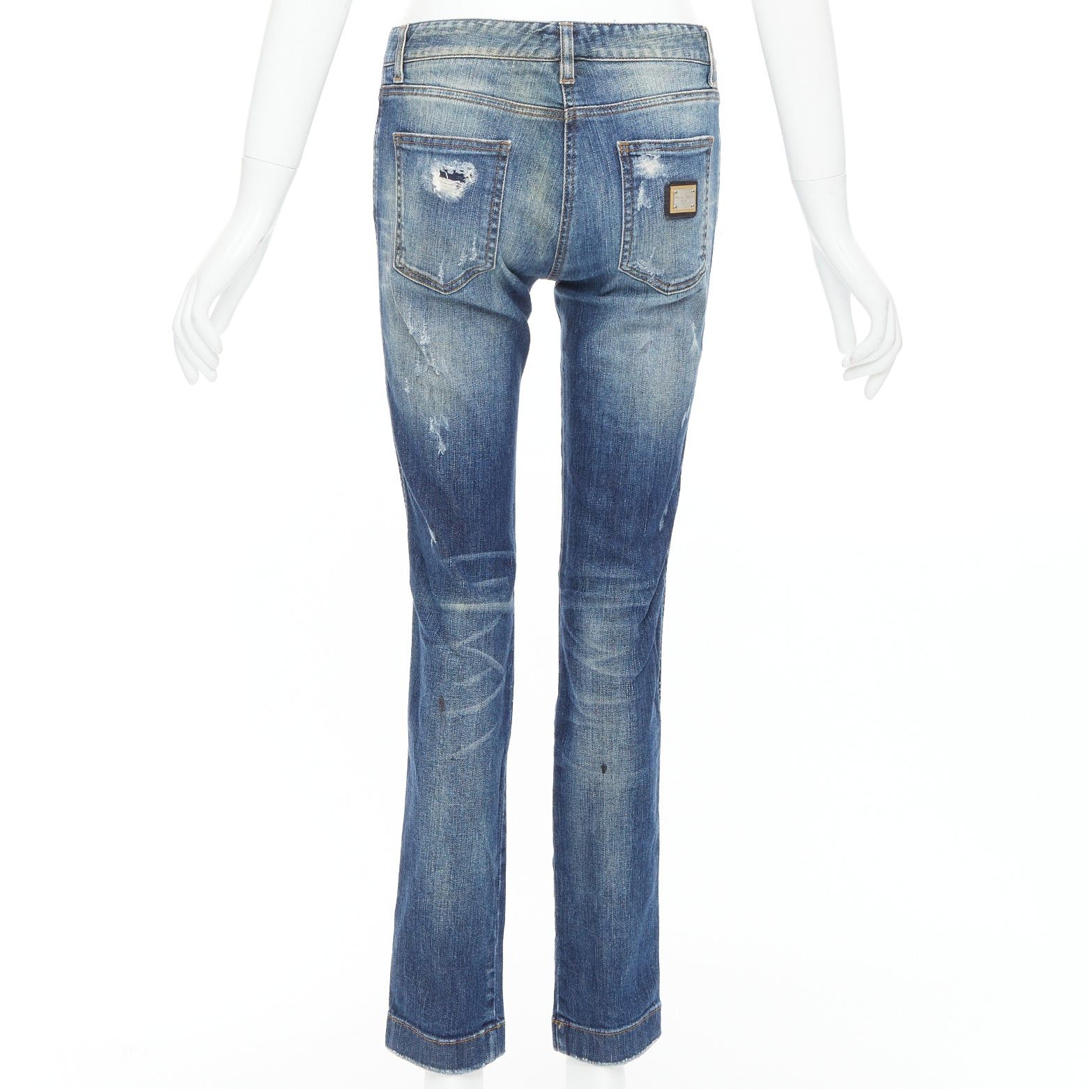 Dolce & Gabbana DOLCE GABBANA blue washed denim logo plate distressed jeans IT40 M Size 27" / US 4 / IT 40 - 5 Thumbnail