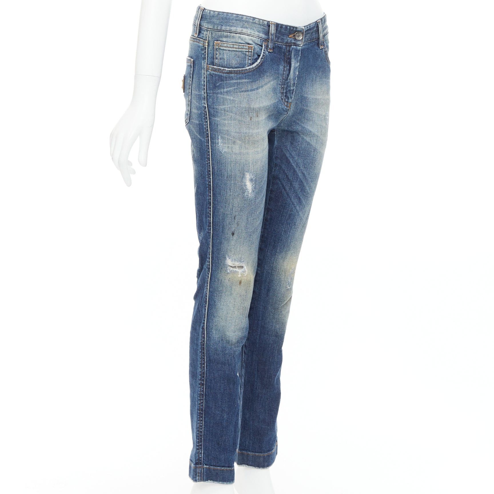 Dolce & Gabbana DOLCE GABBANA blue washed denim logo plate distressed jeans IT40 M Size 27" / US 4 / IT 40 - 3 Thumbnail