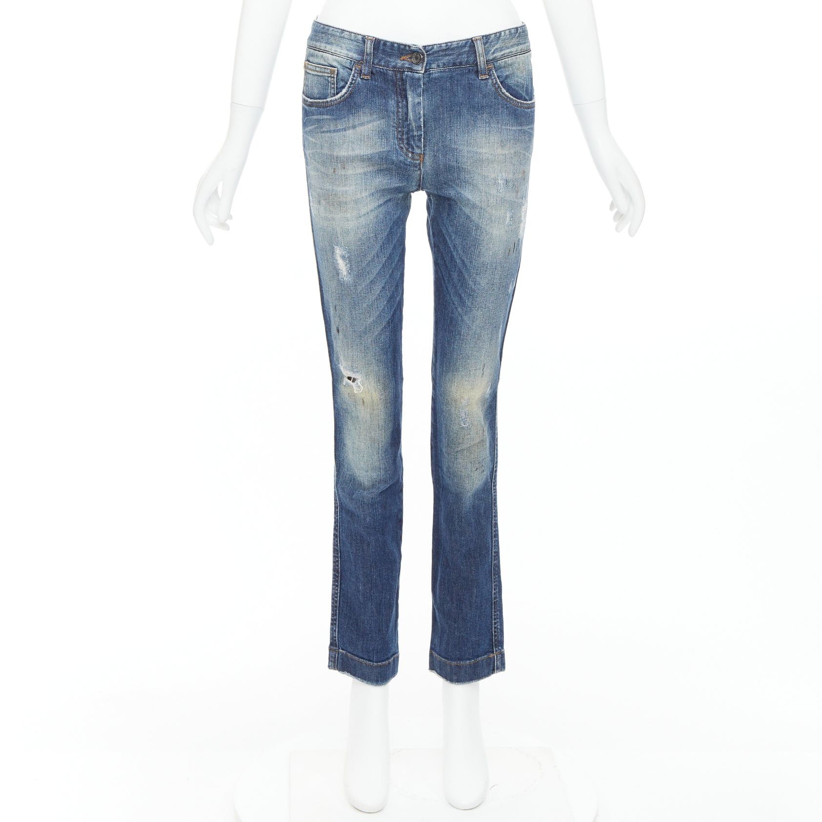 Dolce & Gabbana DOLCE GABBANA blue washed denim logo plate distressed jeans IT40 M Size 27" / US 4 / IT 40 - 9 Thumbnail
