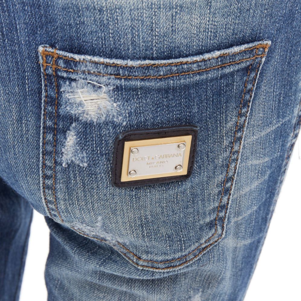 Dolce & Gabbana DOLCE GABBANA blue washed denim logo plate distressed jeans IT40 M Size 27" / US 4 / IT 40 - 2 Thumbnail