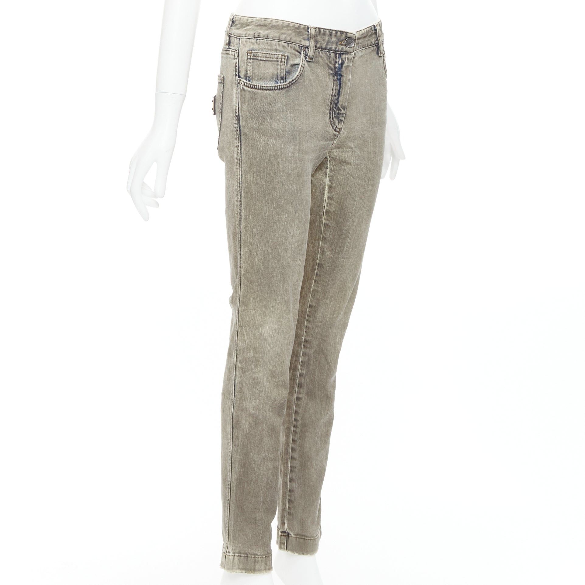 Dolce & Gabbana DOLCE GABBANA khaki denim washed logo metal plate jeans IT42 M Size 28" / US 6 / IT 42 - 3 Thumbnail