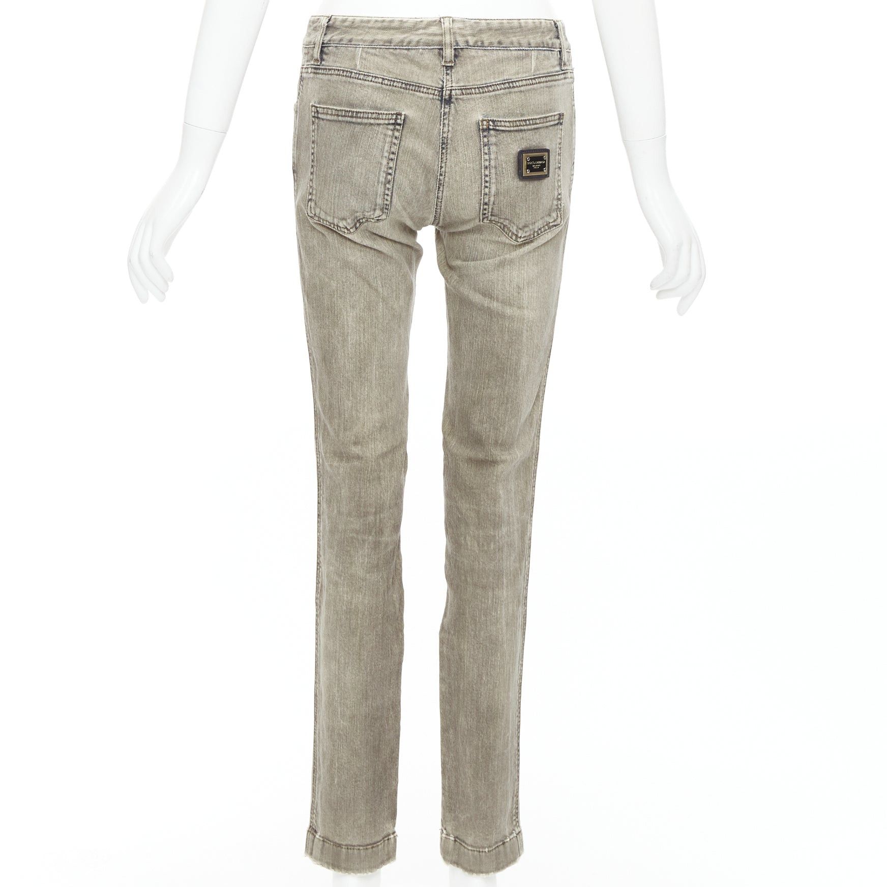 Dolce & Gabbana DOLCE GABBANA khaki denim washed logo metal plate jeans IT42 M Size 28" / US 6 / IT 42 - 5 Thumbnail