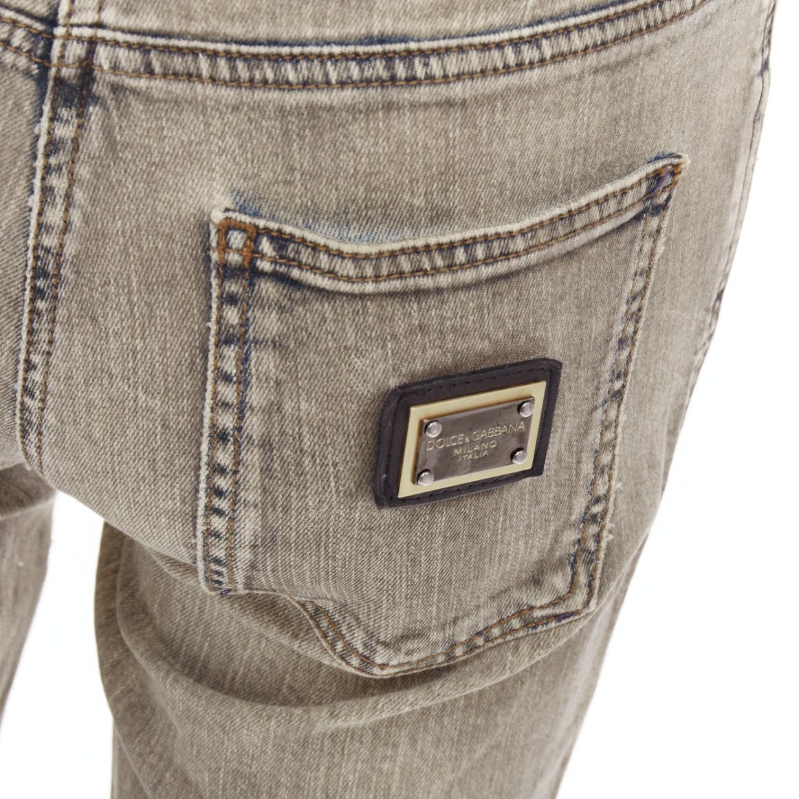 Dolce & Gabbana DOLCE GABBANA khaki denim washed logo metal plate jeans IT42 M Size 28" / US 6 / IT 42 - 2 Thumbnail