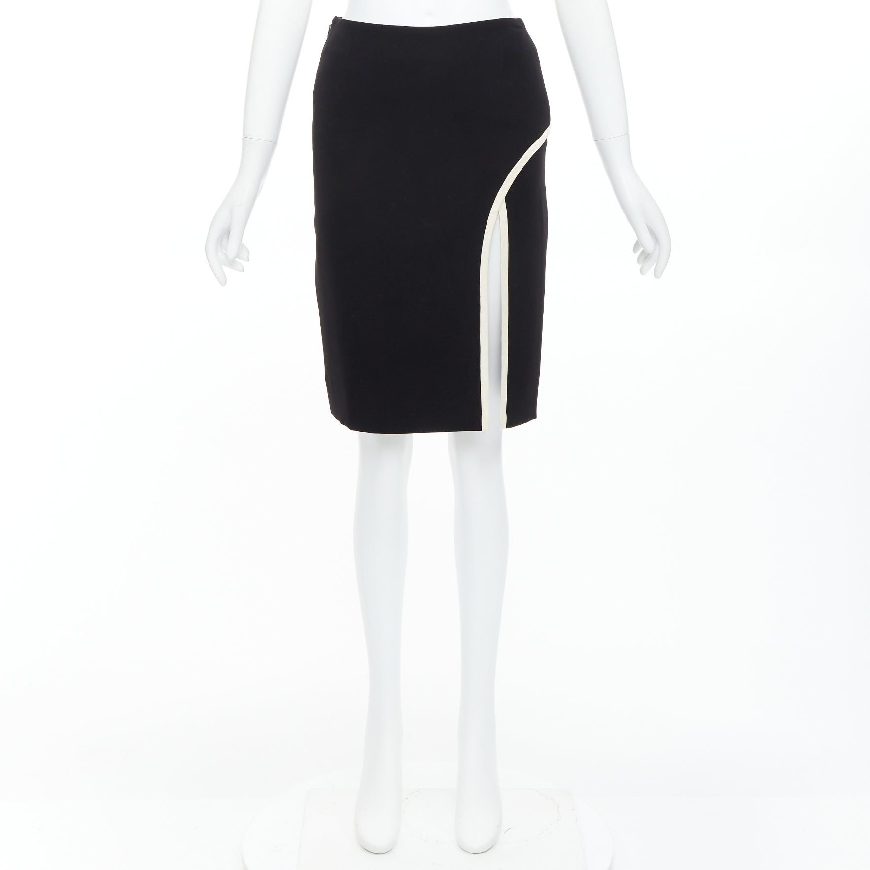 Lanvin LANVIN 2017 Cady black cream trim front slit high waist pencil skirt FR34 XS Size 26" / US 2 / IT 38 - 9 Thumbnail