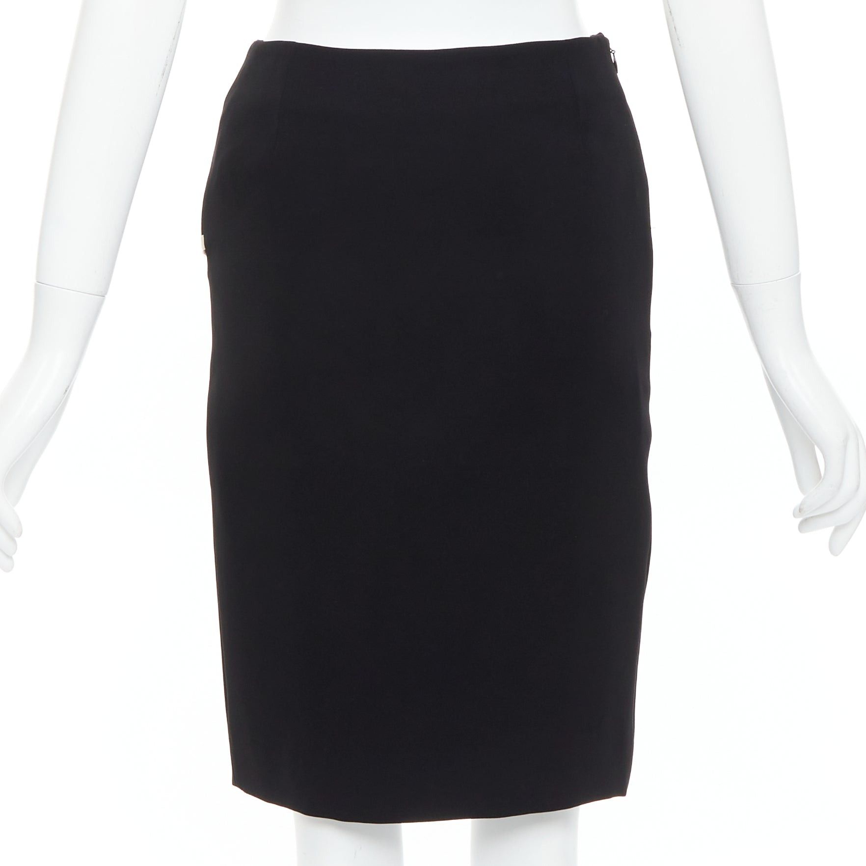 Lanvin LANVIN 2017 Cady black cream trim front slit high waist pencil skirt FR34 XS Size 26" / US 2 / IT 38 - 5 Thumbnail