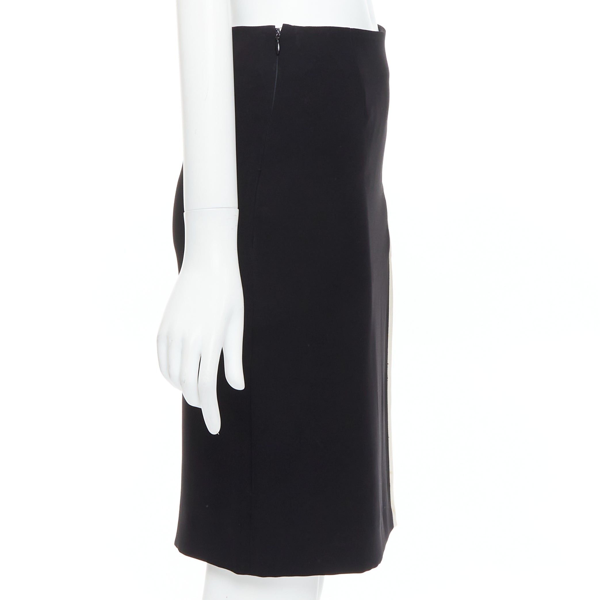 Lanvin LANVIN 2017 Cady black cream trim front slit high waist pencil skirt FR34 XS Size 26" / US 2 / IT 38 - 4 Thumbnail