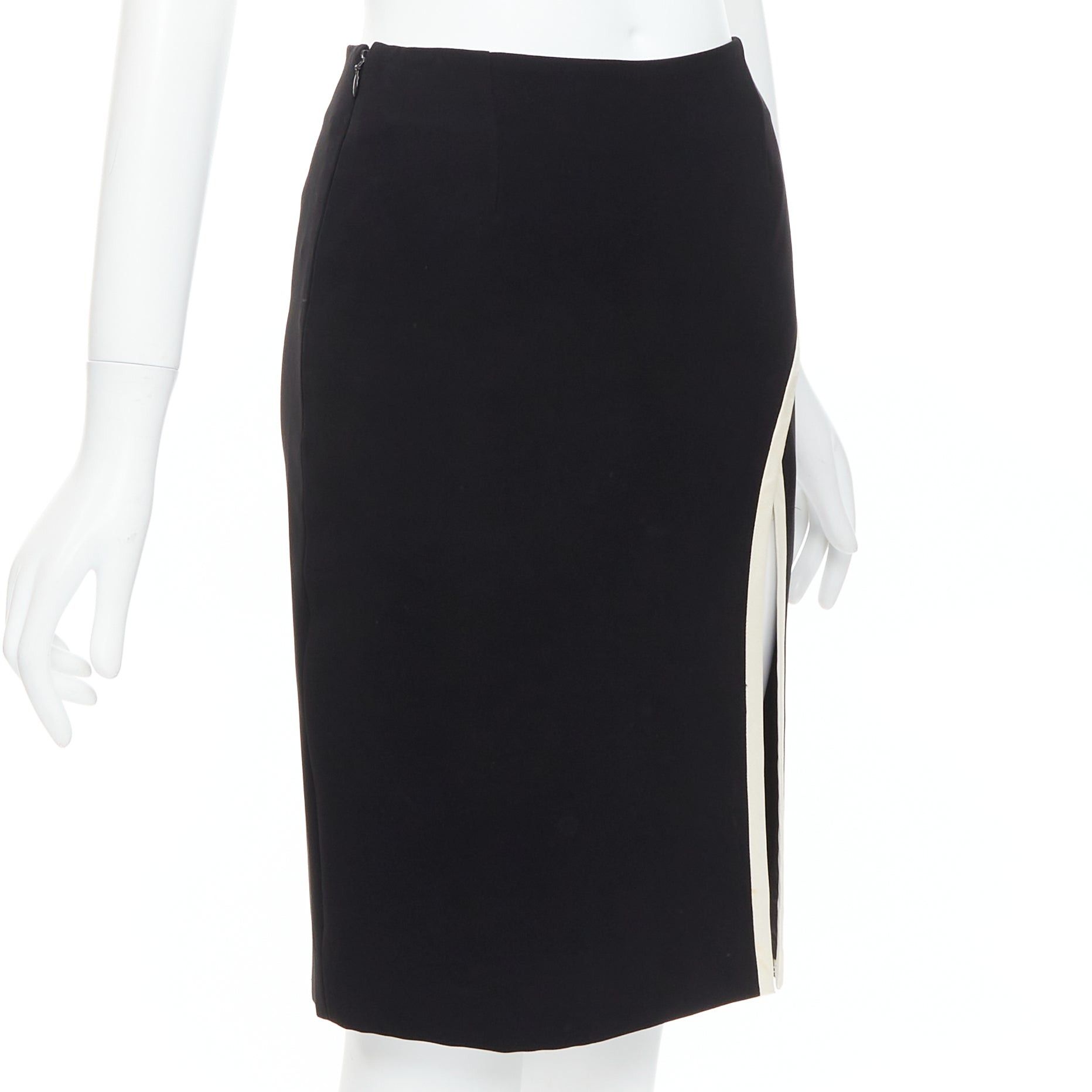 Lanvin LANVIN 2017 Cady black cream trim front slit high waist pencil skirt FR34 XS Size 26" / US 2 / IT 38 - 3 Thumbnail