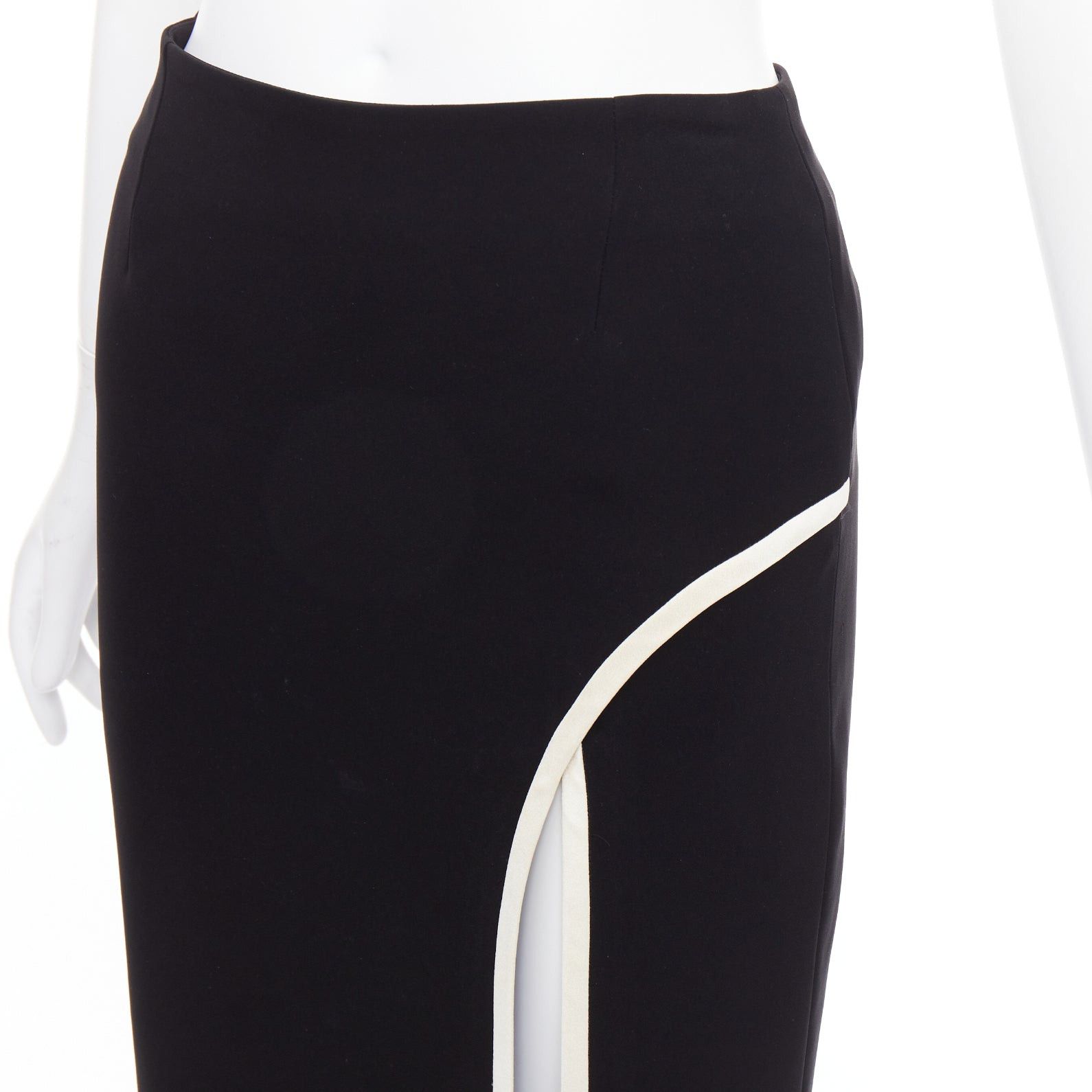 Lanvin LANVIN 2017 Cady black cream trim front slit high waist pencil skirt FR34 XS Size 26" / US 2 / IT 38 - 2 Thumbnail