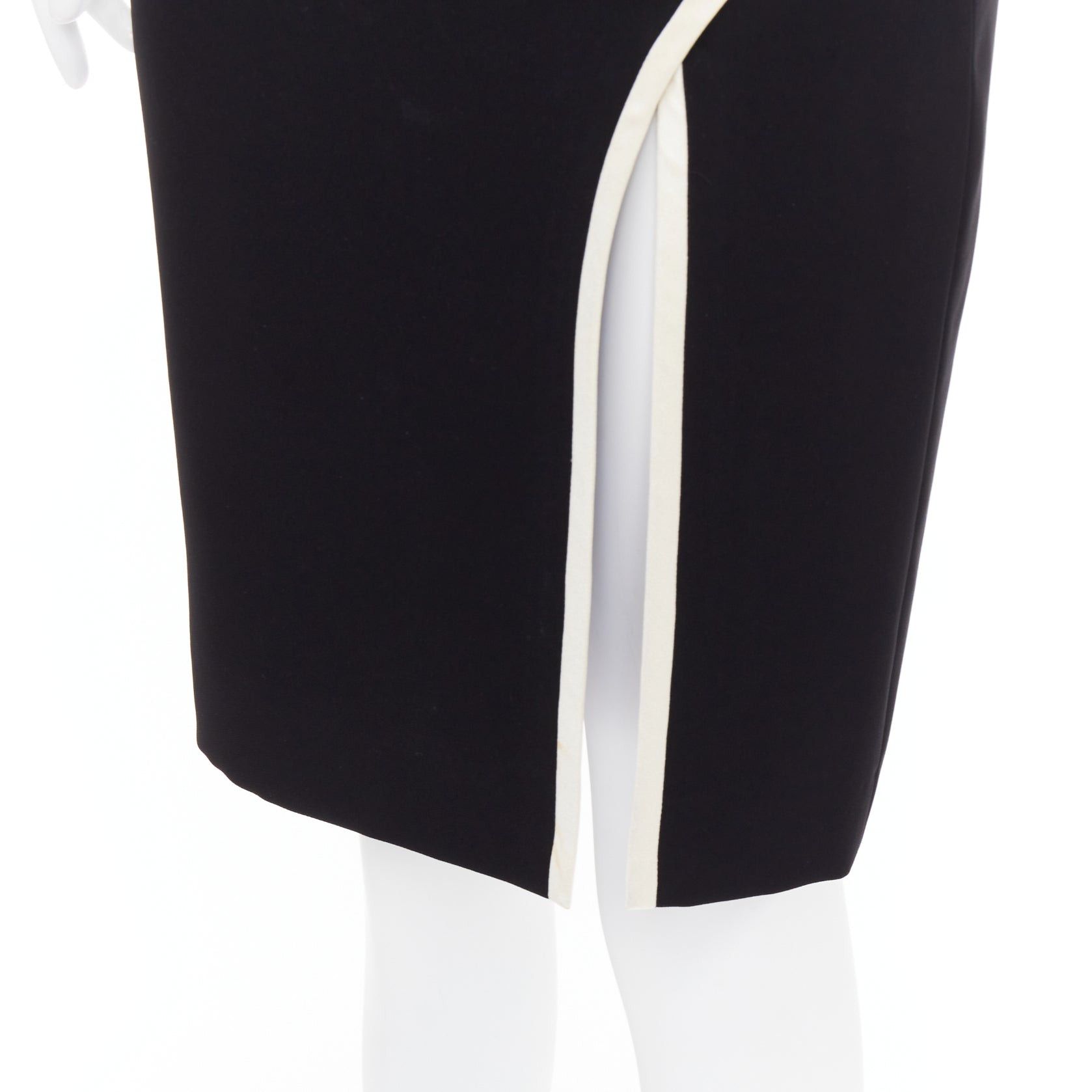 Lanvin LANVIN 2017 Cady black cream trim front slit high waist pencil skirt FR34 XS Size 26" / US 2 / IT 38 - 7 Thumbnail