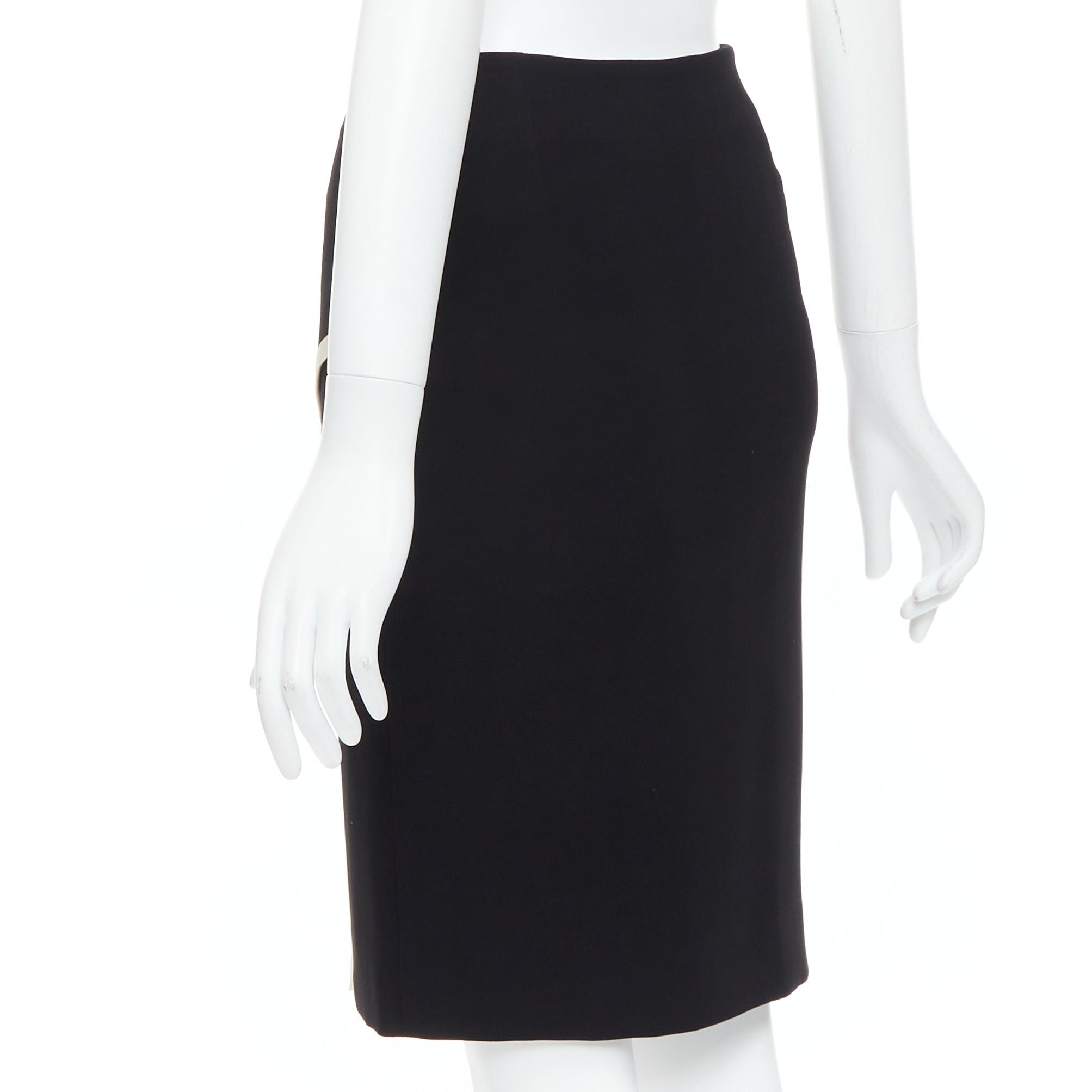 Lanvin LANVIN 2017 Cady black cream trim front slit high waist pencil skirt FR34 XS Size 26" / US 2 / IT 38 - 6 Thumbnail