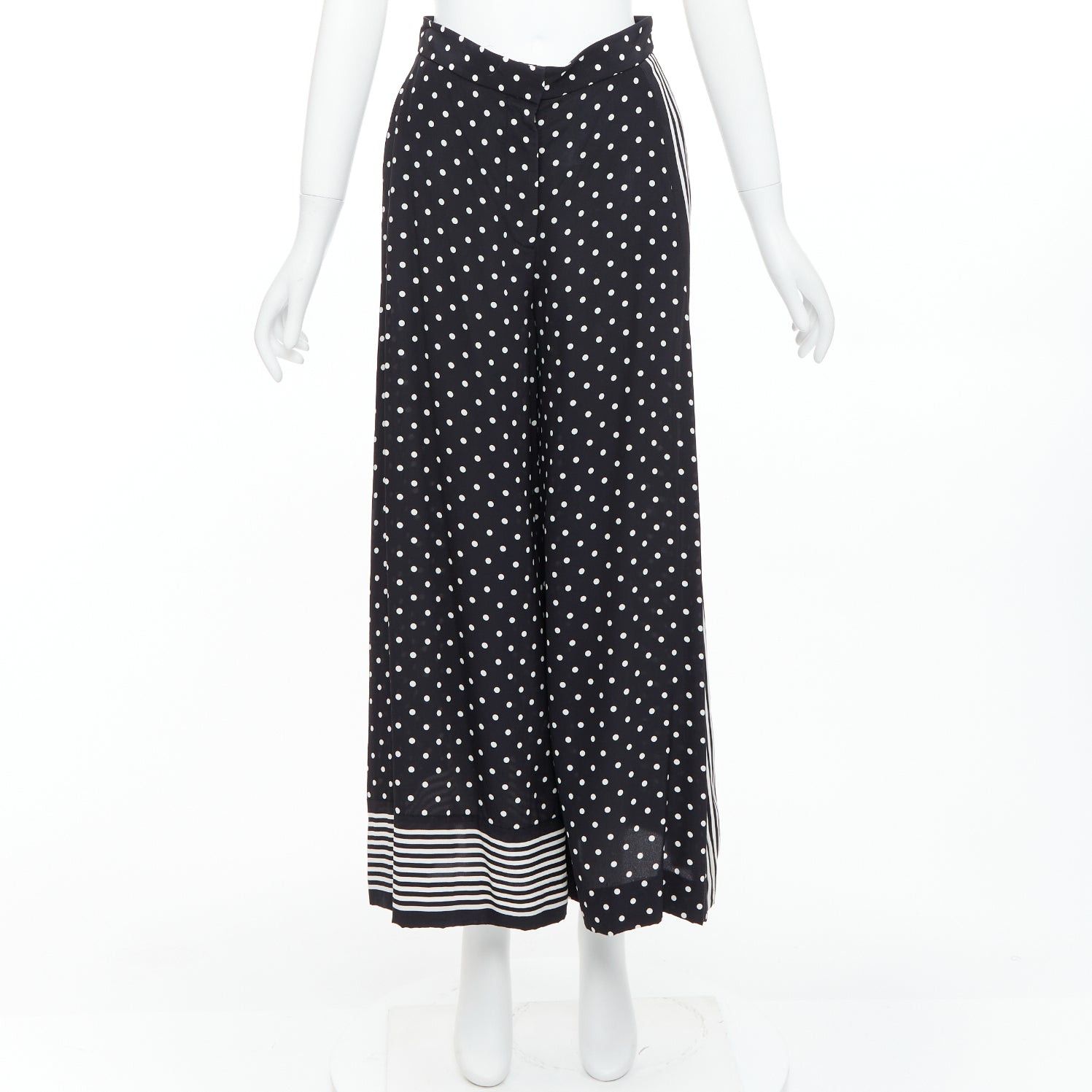 Stella McCartney STELLA MCCARTNEY 2016 black white 100% silk polka dot striped pants IT36 XXS Size 25" / US 0 / IT 36 - 9 Thumbnail