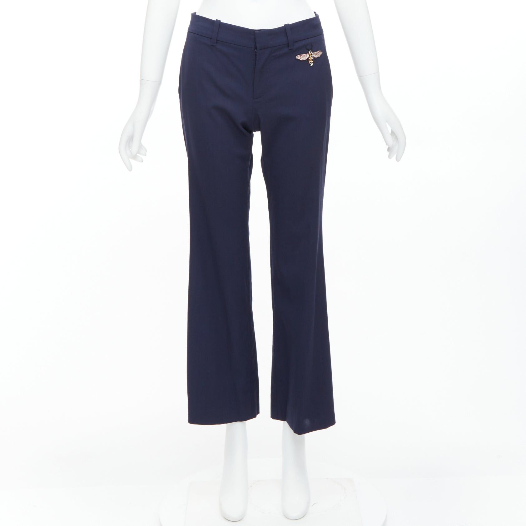 Gucci GUCCI Alessandro Michele 2017 navy bee embroidered flared pants IT38 XS Size 26" / US 2 / IT 38 - 10 Thumbnail