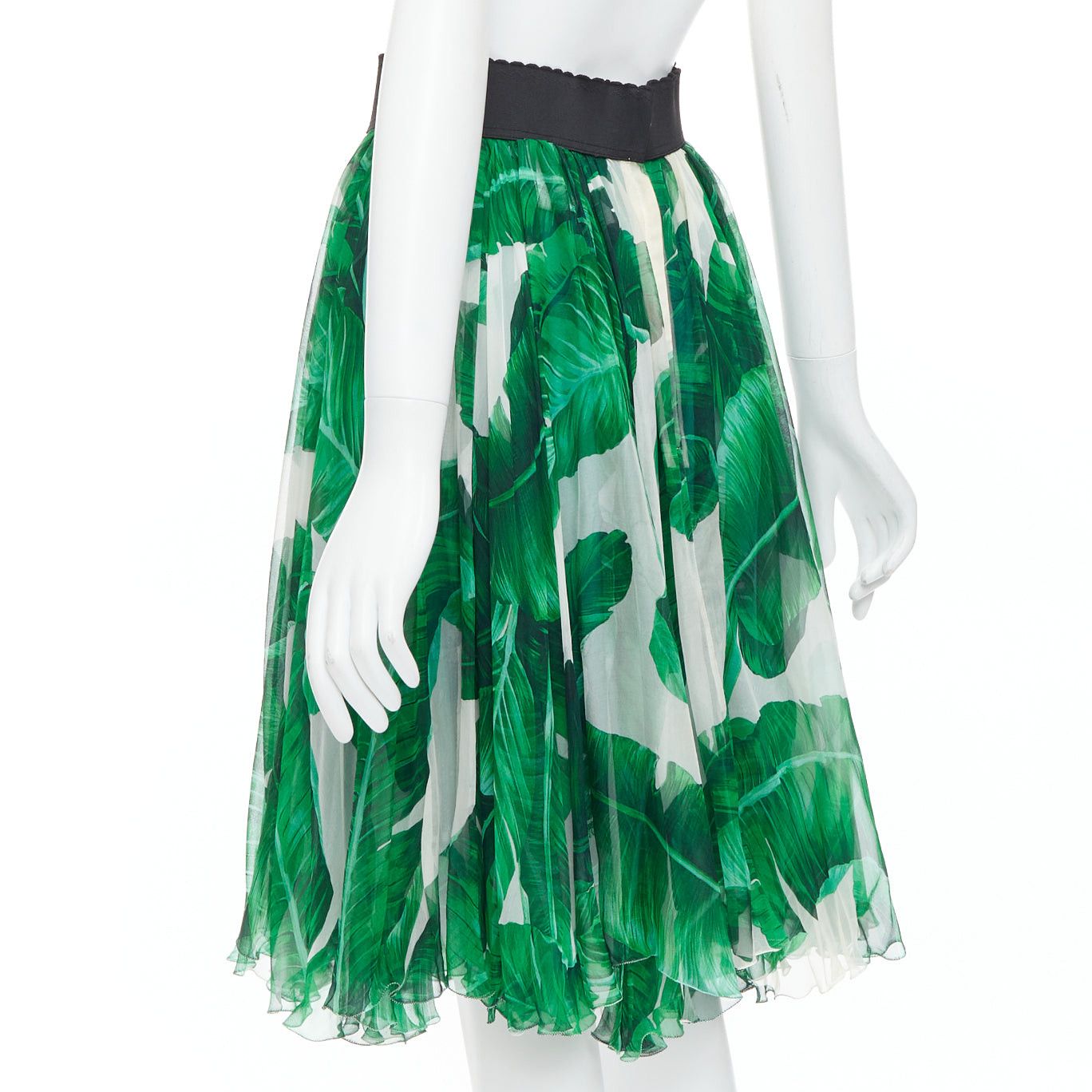 Dolce & Gabbana DOLCE GABBANA green tropical leaf print silk chiffon skirt IT36 XXS Size 25" / US 0 / IT 36 - 6 Thumbnail
