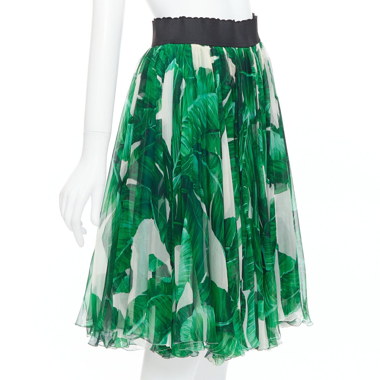 Dolce & Gabbana DOLCE GABBANA green tropical leaf print silk chiffon skirt IT36 XXS Size 25" / US 0 / IT 36 - 3 Thumbnail