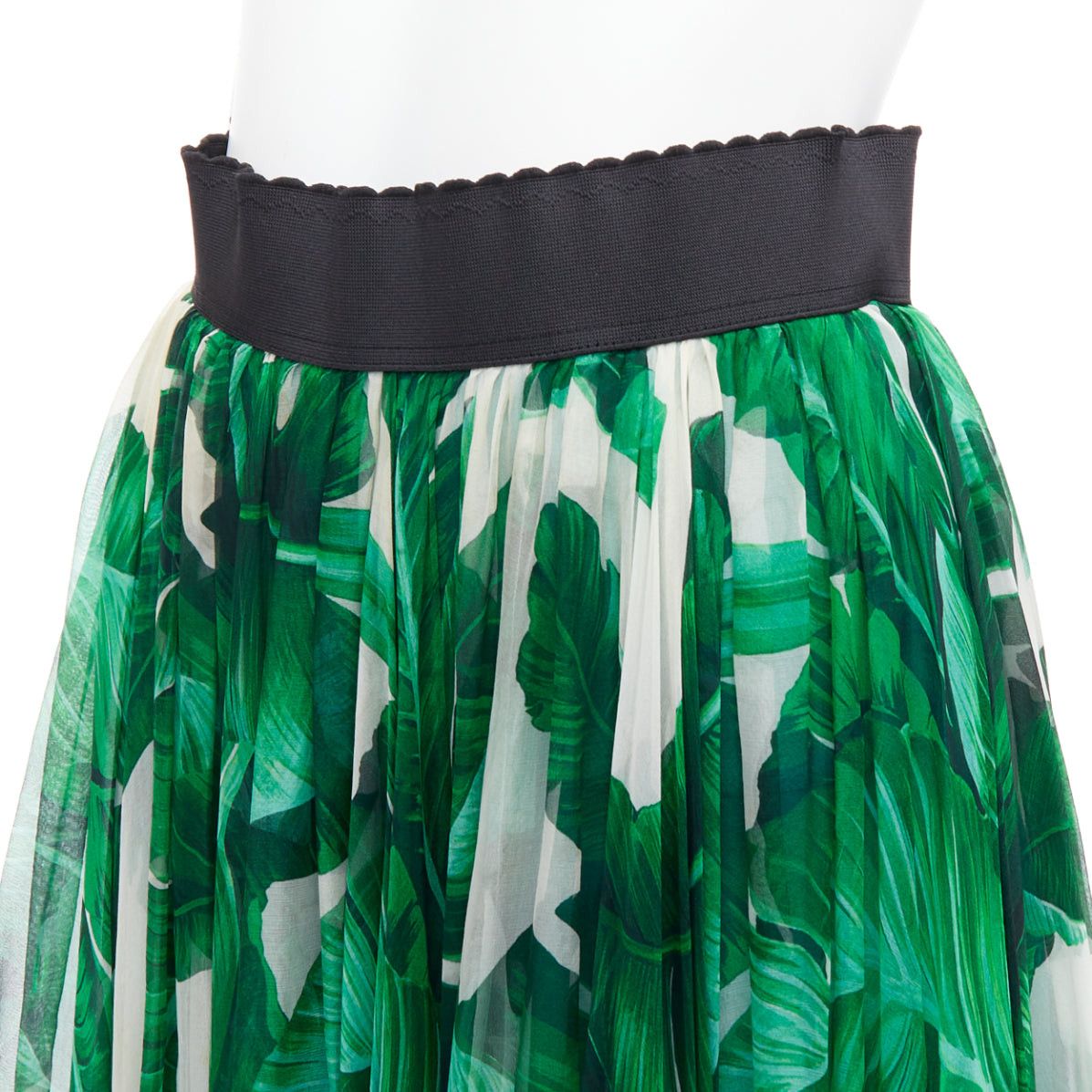 Dolce & Gabbana DOLCE GABBANA green tropical leaf print silk chiffon skirt IT36 XXS Size 25" / US 0 / IT 36 - 2 Thumbnail