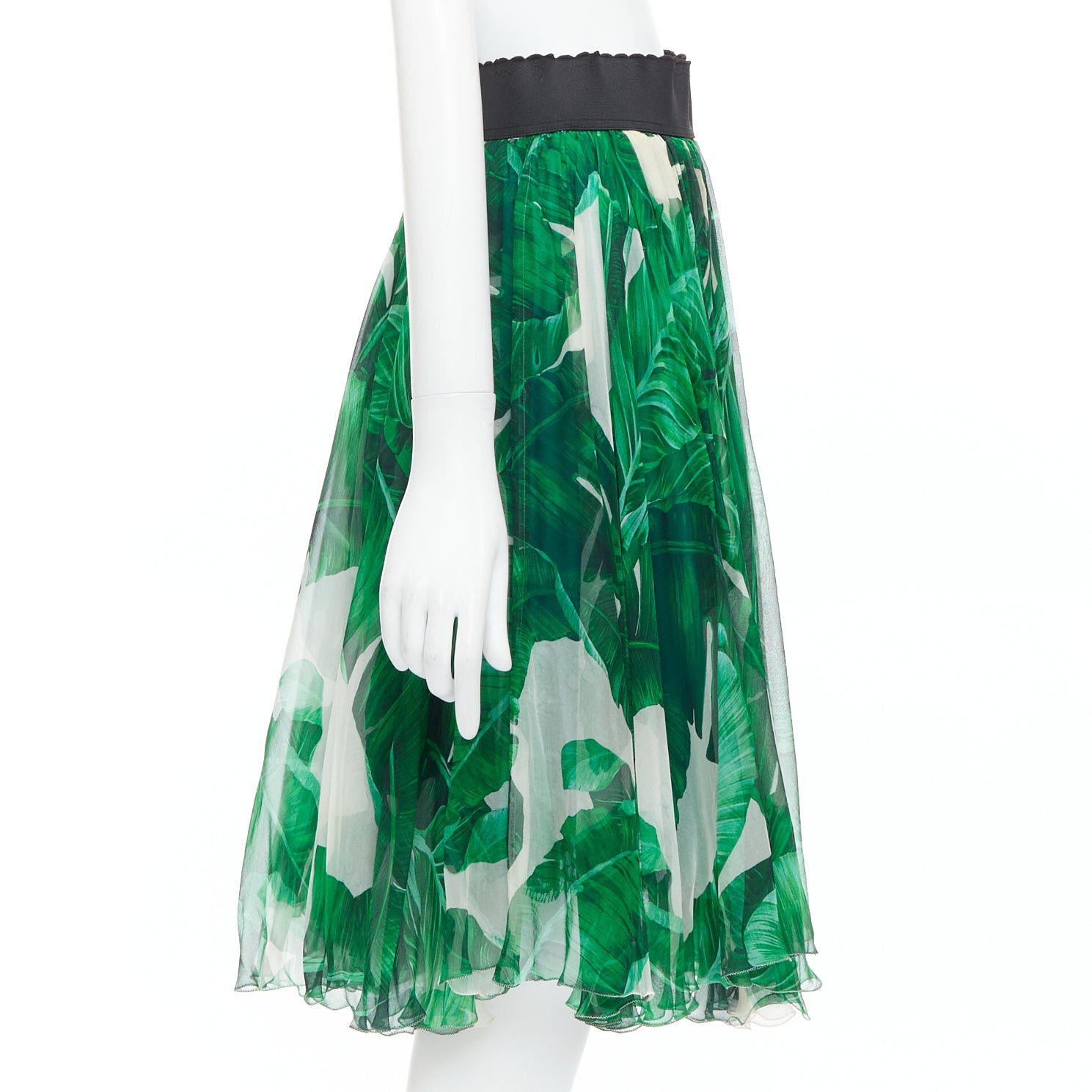 Dolce & Gabbana DOLCE GABBANA green tropical leaf print silk chiffon skirt IT36 XXS Size 25" / US 0 / IT 36 - 4 Thumbnail