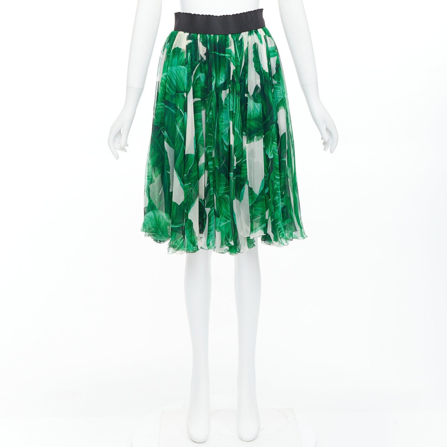 Dolce & Gabbana DOLCE GABBANA green tropical leaf print silk chiffon skirt IT36 XXS Size 25" / US 0 / IT 36 - 9 Thumbnail