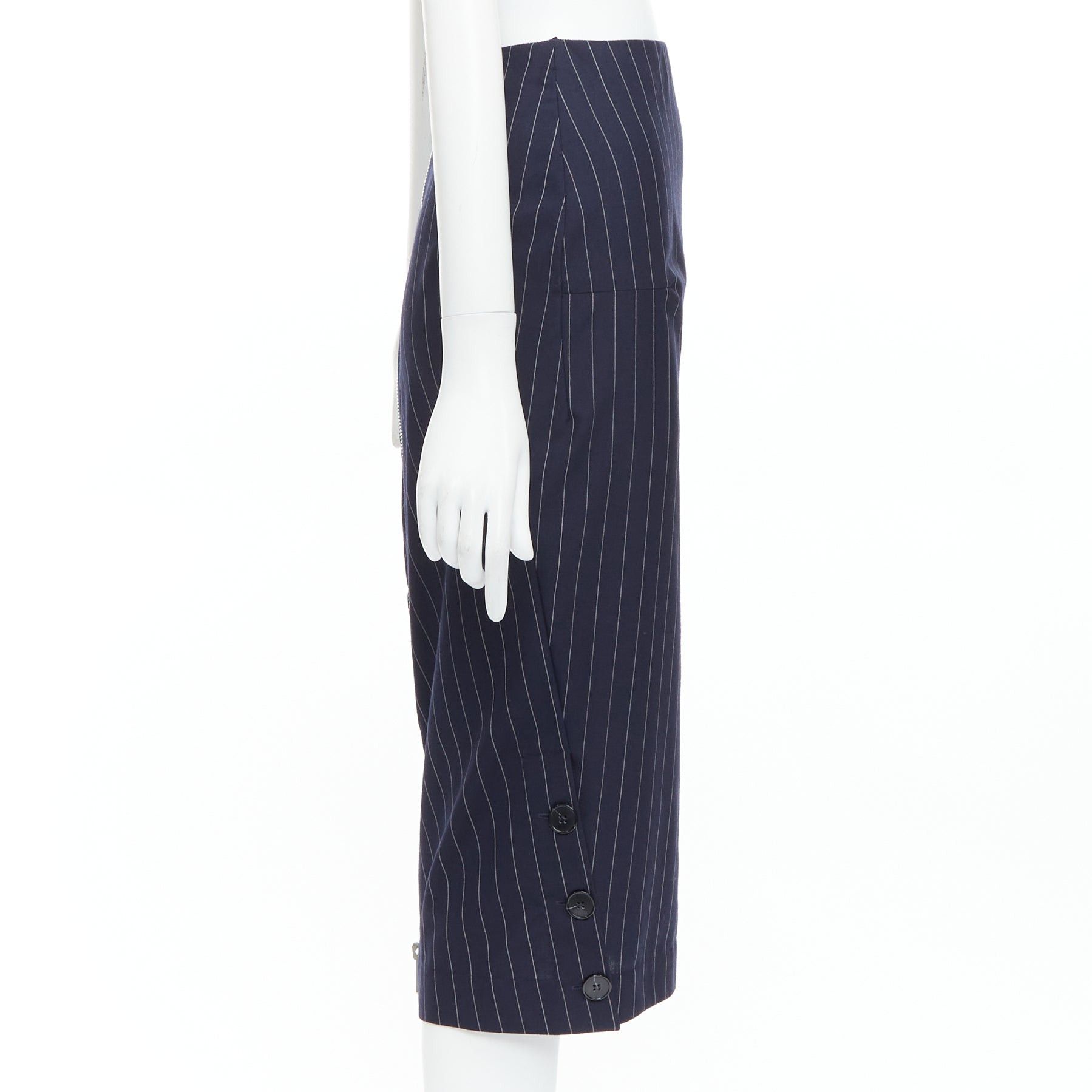 Victoria Beckham VICTORIA BECKHAM 100% wool navy pinstriped 2-way zip pencil skirt UK6 XS Size 26" / US 2 / IT 38 - 4 Thumbnail