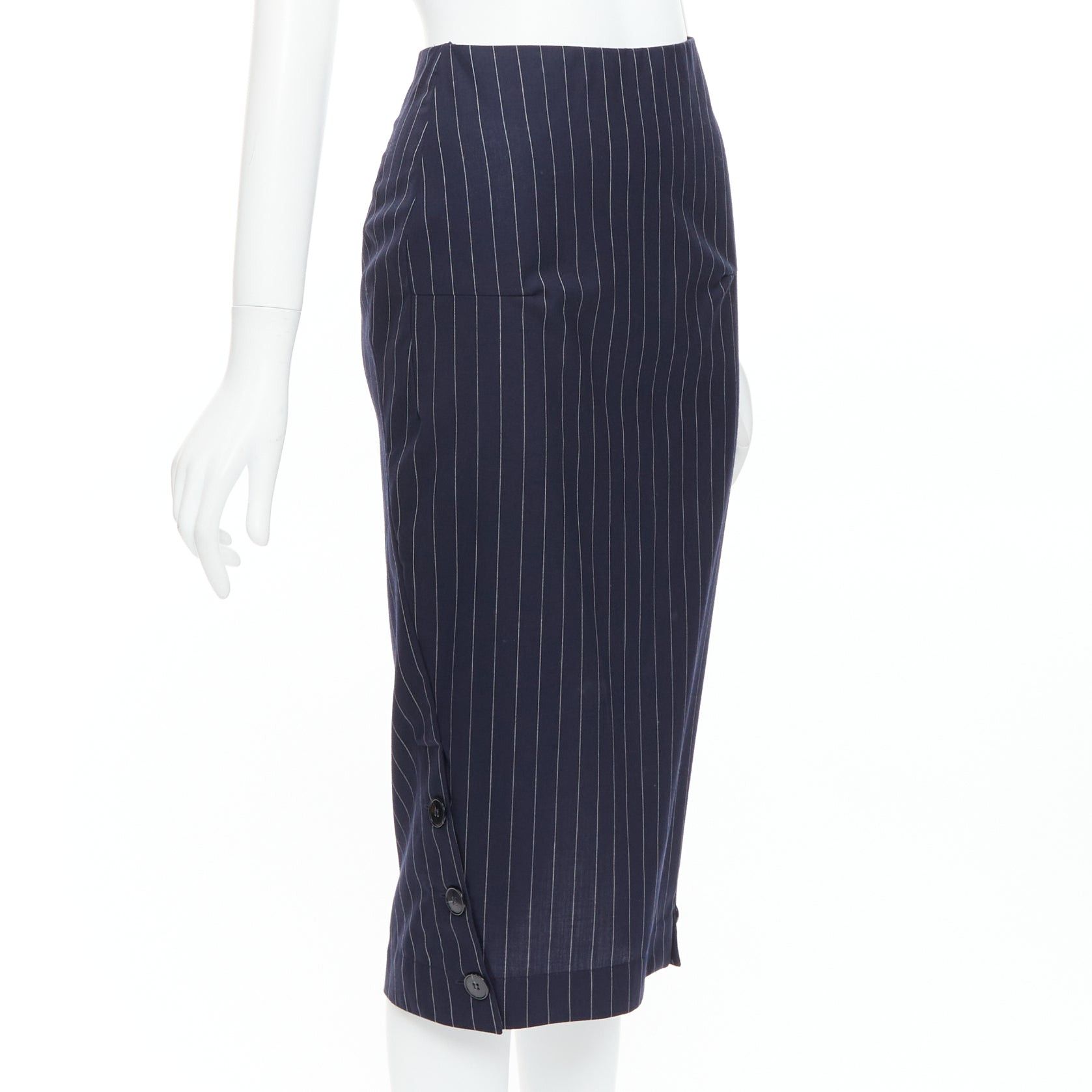 Victoria Beckham VICTORIA BECKHAM 100% wool navy pinstriped 2-way zip pencil skirt UK6 XS Size 26" / US 2 / IT 38 - 3 Thumbnail
