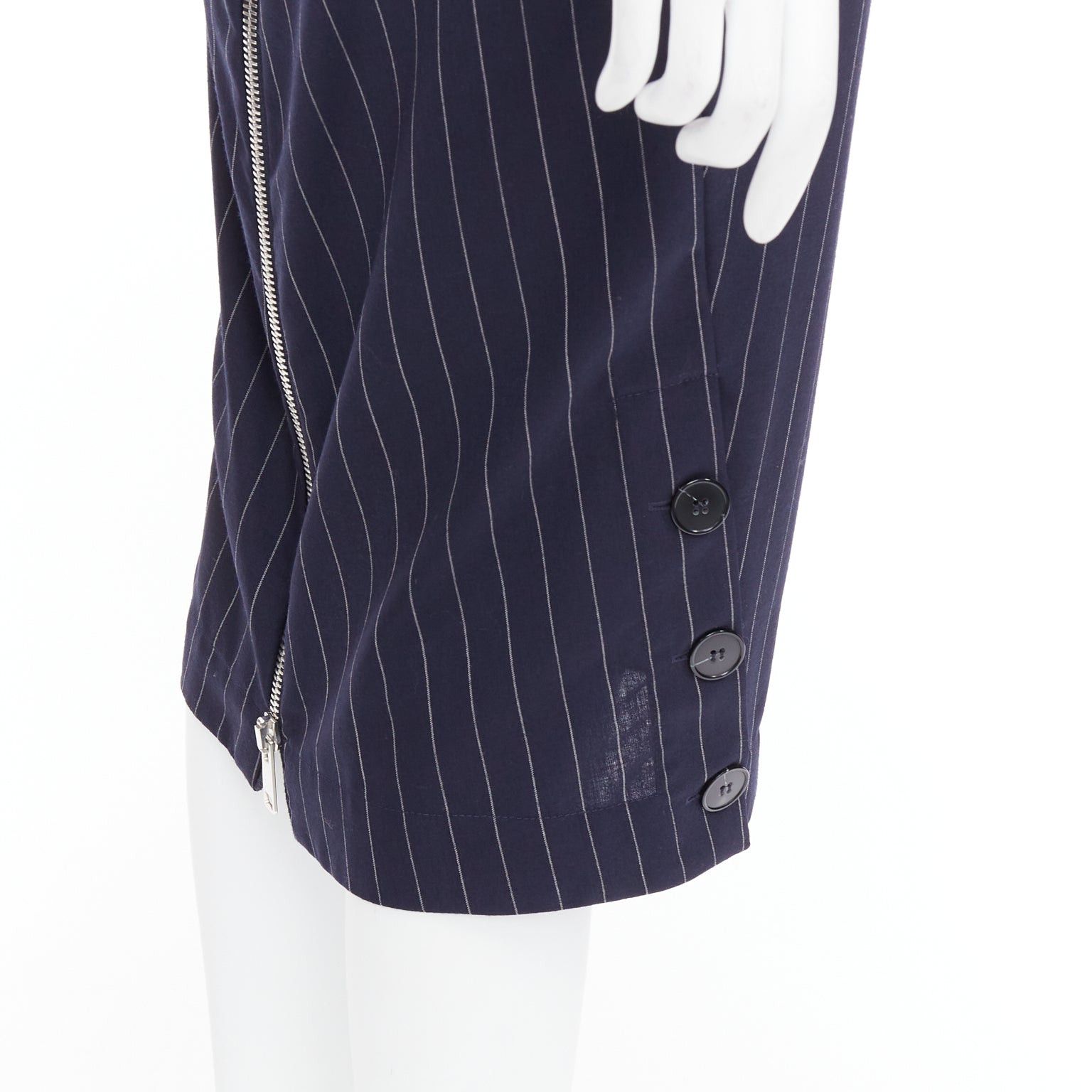 Victoria Beckham VICTORIA BECKHAM 100% wool navy pinstriped 2-way zip pencil skirt UK6 XS Size 26" / US 2 / IT 38 - 2 Thumbnail