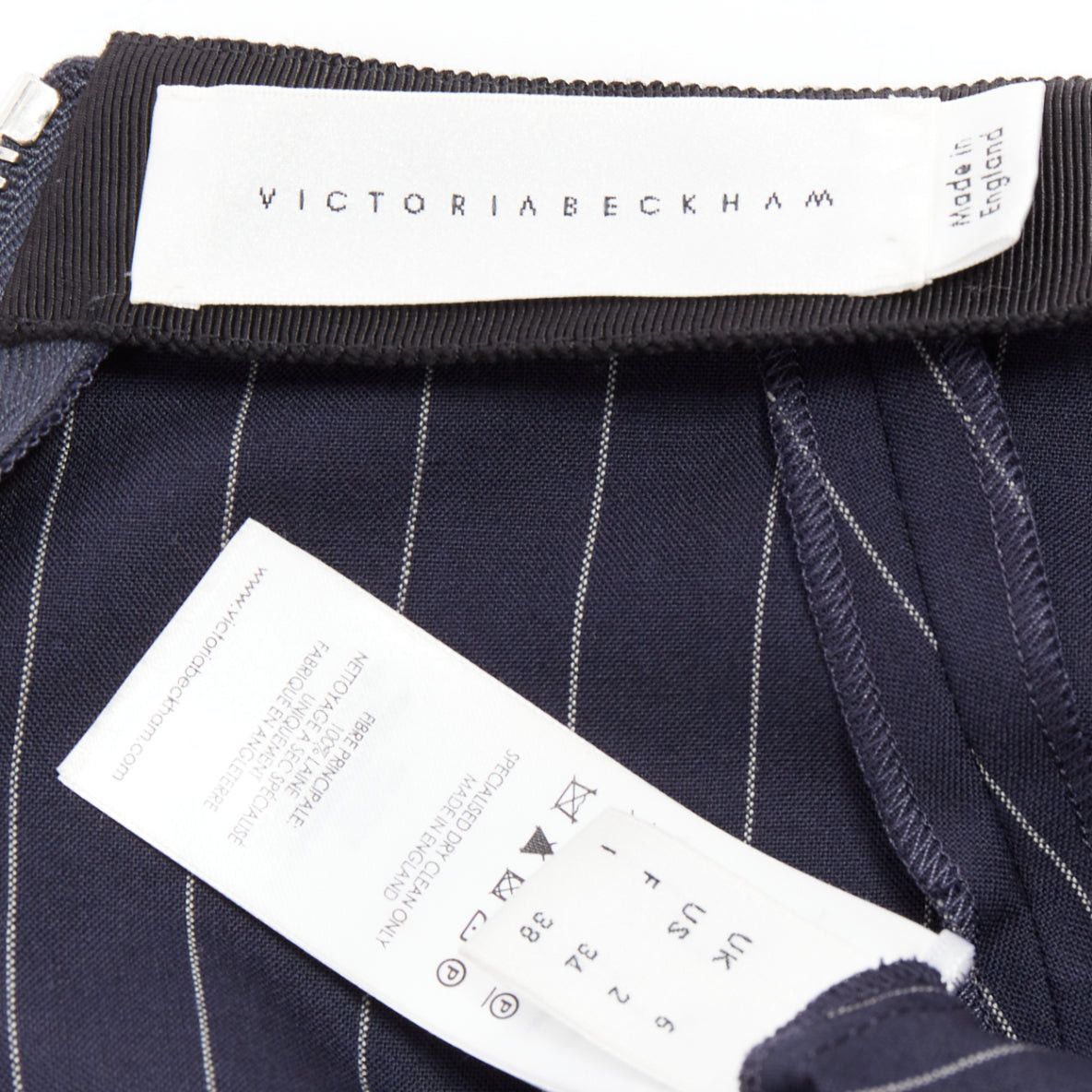 Victoria Beckham VICTORIA BECKHAM 100% wool navy pinstriped 2-way zip pencil skirt UK6 XS Size 26" / US 2 / IT 38 - 8 Thumbnail